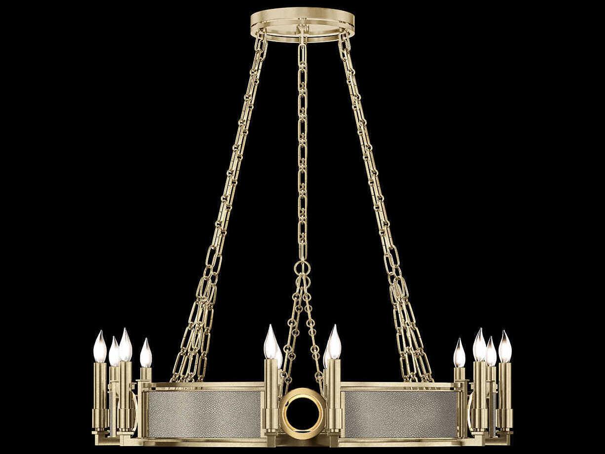 Fine Art Handcrafted Lighting Mirage 12-Light Soft Gold Leaf Traditional Candelabra Round Chandelier