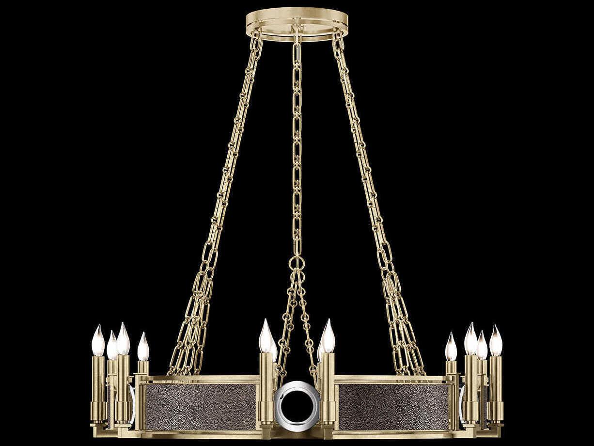 Fine Art Handcrafted Lighting Mirage 12-Light Soft Gold Leaf Traditional Candelabra Round Chandelier