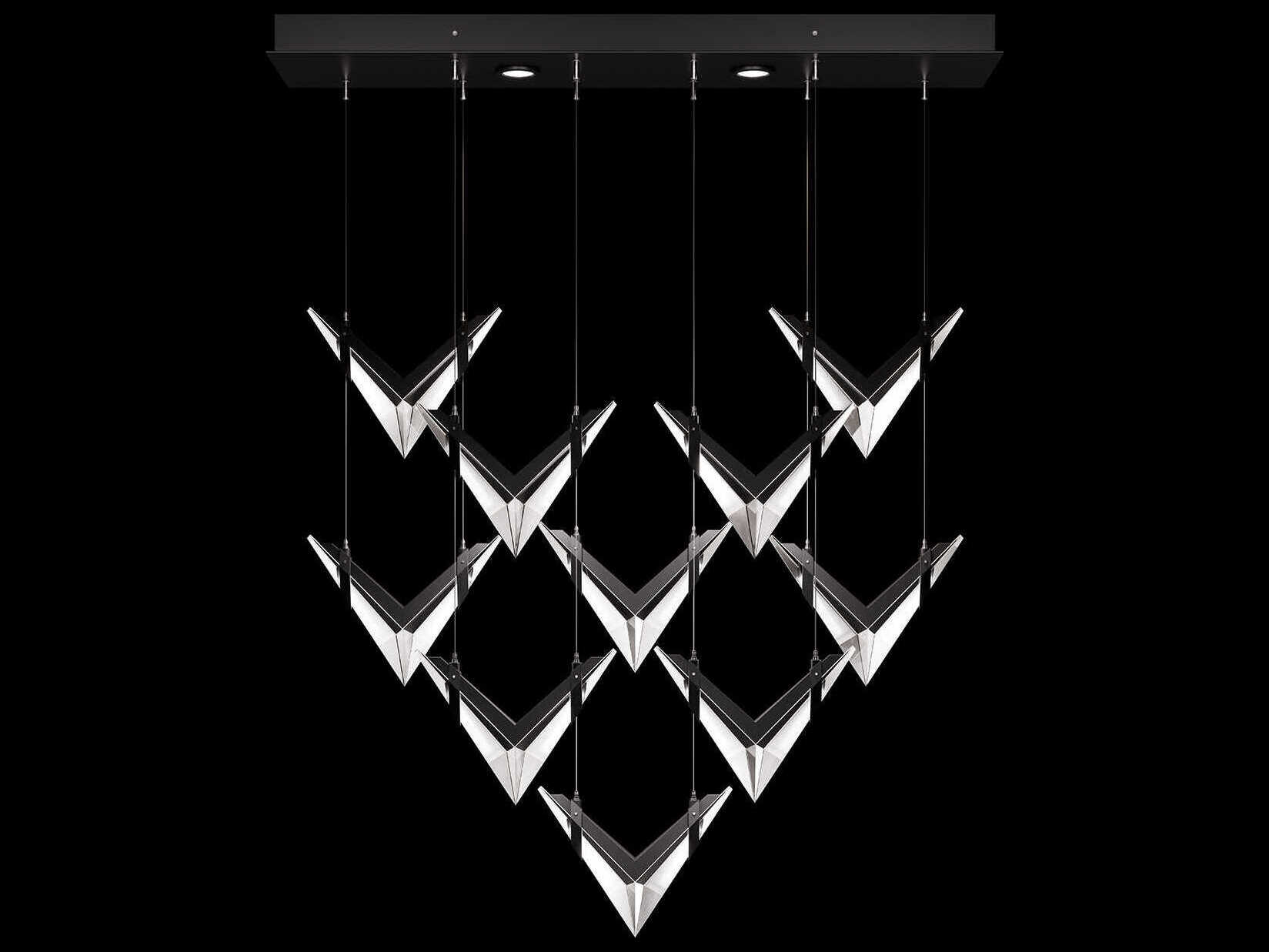 Fine Art Handcrafted Lighting Blade 22-Light Black Dark Walnut Geometric Island Pendant