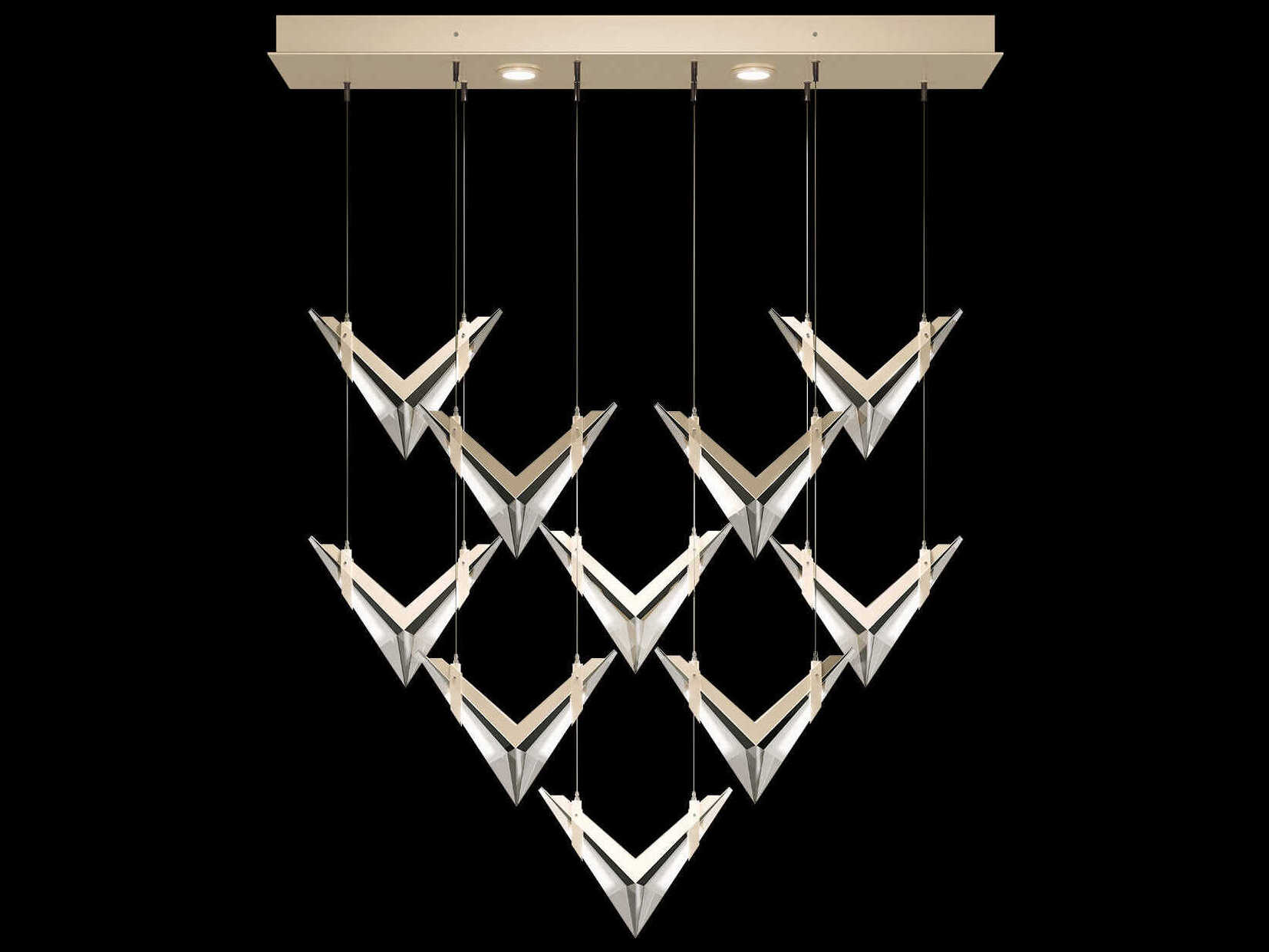 Fine Art Handcrafted Lighting Blade 22-Light Champagne Dark Walnut Gold Geometric Island Pendant