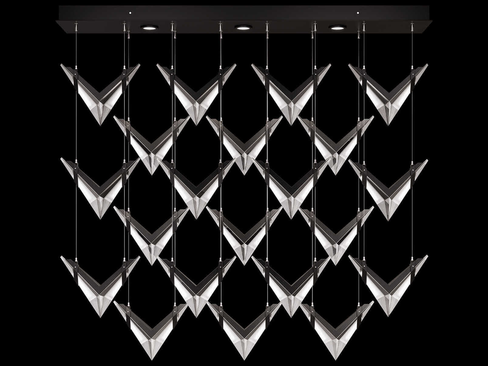 Fine Art Handcrafted Lighting Blade 45-Light Black Dark Walnut Geometric Island Pendant