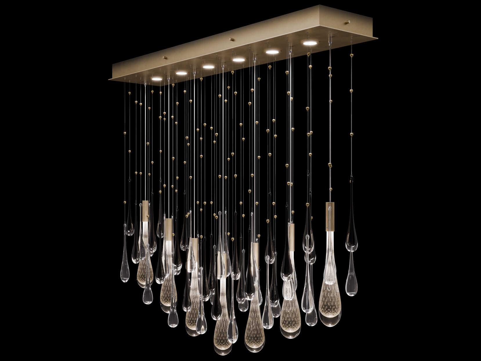 Fine Art Handcrafted Lighting Rain 6-Light Ombre Silver Bronze Island Pendant