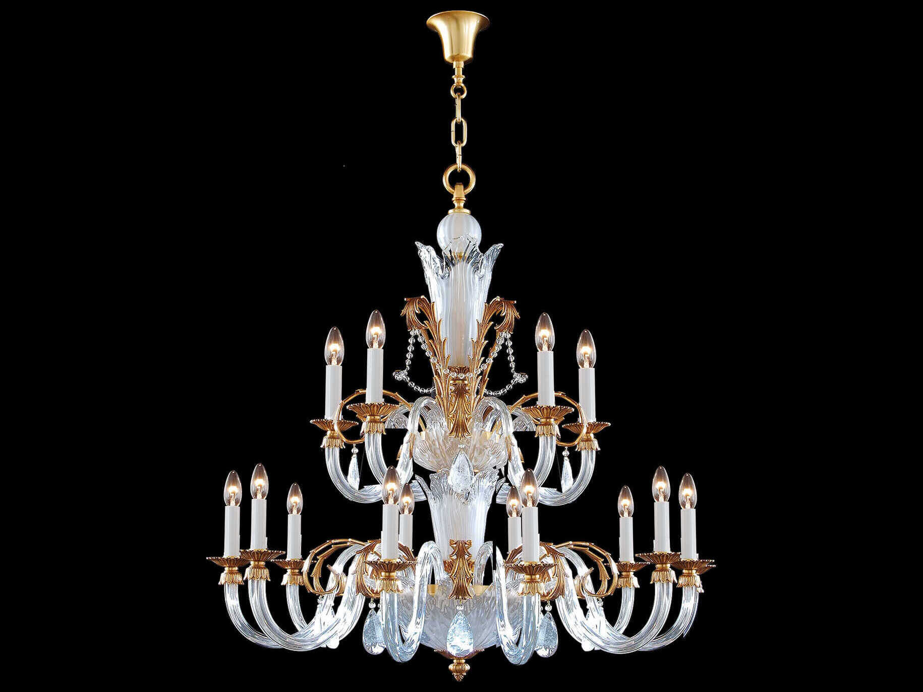 Fine Art Handcrafted Lighting Mariner Luxury 15-Light French Gold White Traditional Candelabra Chandelier