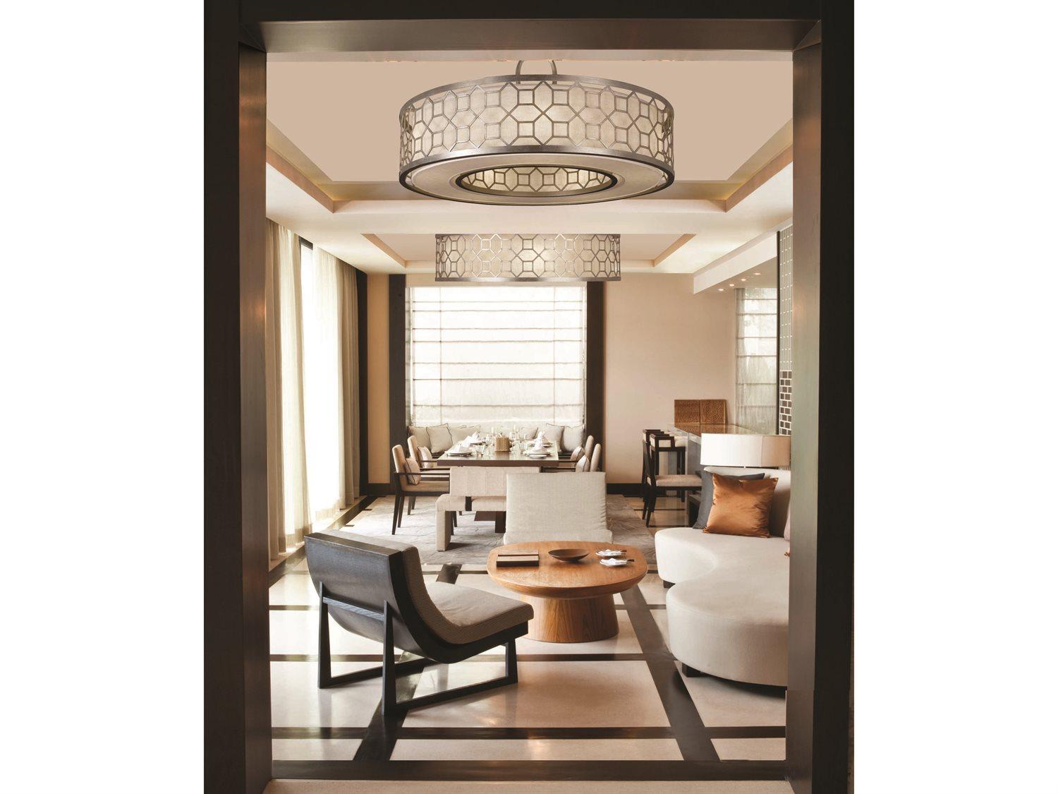 Fine Art Handcrafted Lighting Allegretto 5-Light Silver Leaf Drum Pendant