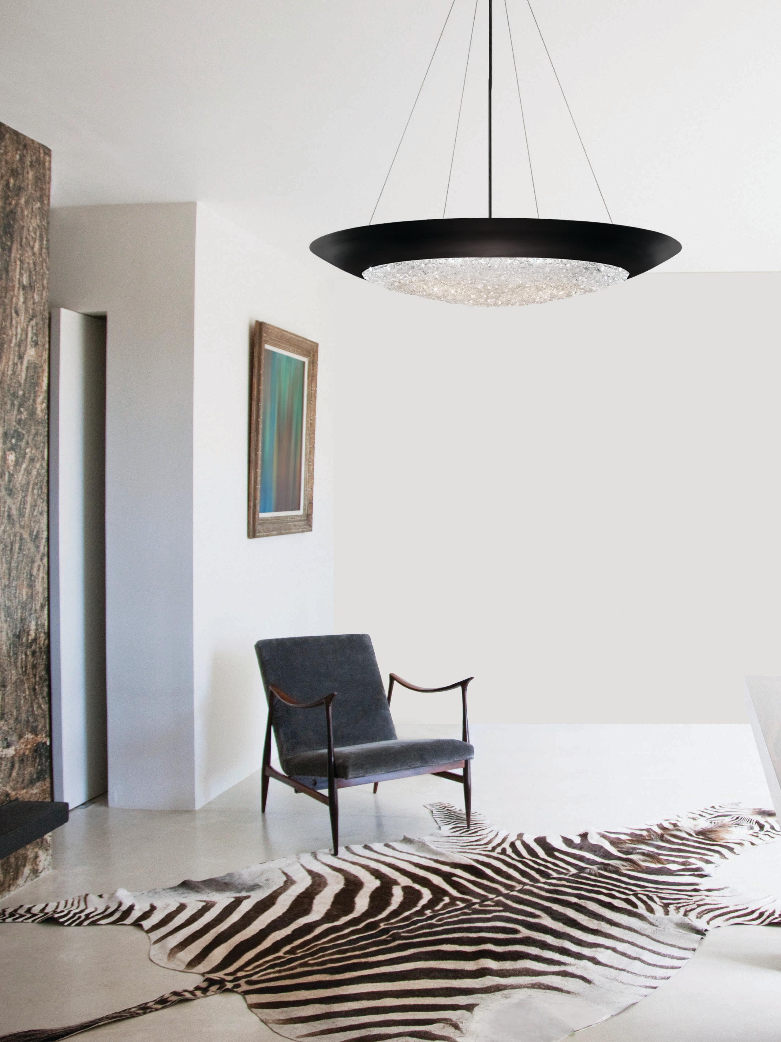 Fine Art Handcrafted Lighting Arctic Halo 3-Light Black Crystal Glass Bowl Pendant