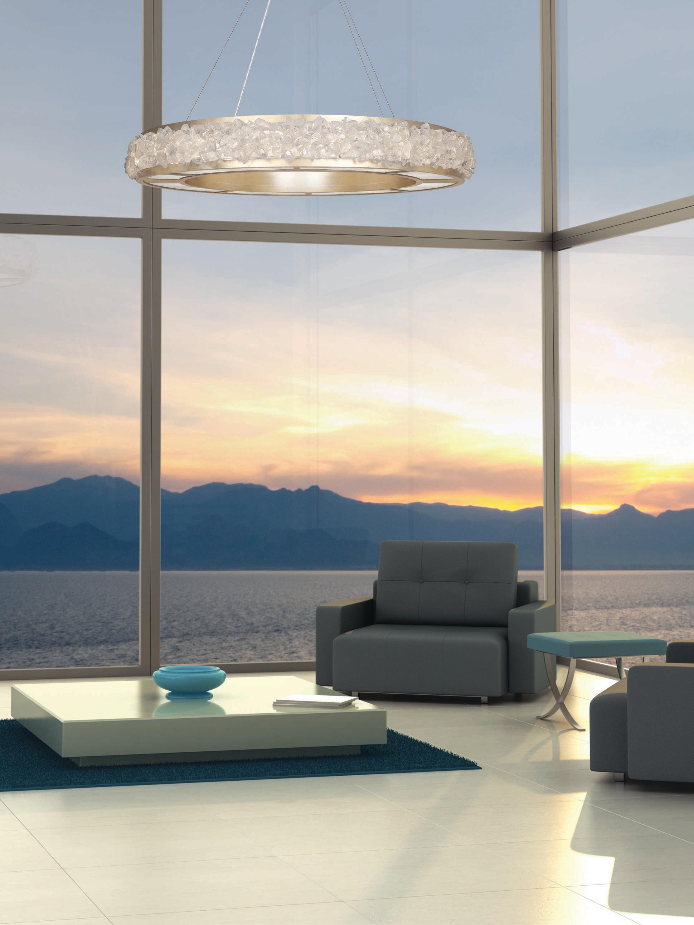 Fine Art Handcrafted Lighting Arctic Halo 16-Light Champagne Tinted Gold Leaf Crystal Glass Pendant