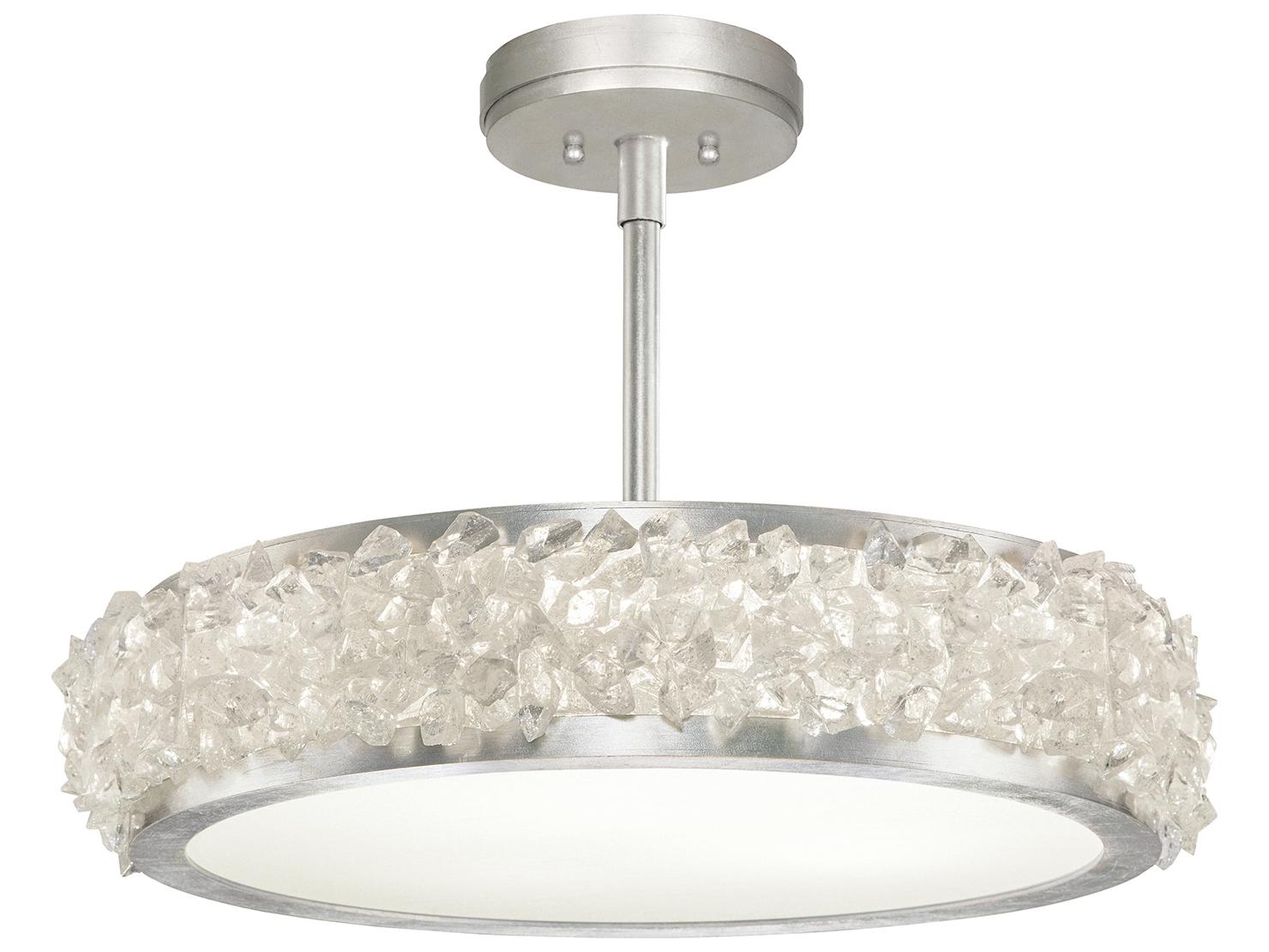 Fine Art Handcrafted Lighting Arctic Halo Silver Leaf Crystal Glass Semi Flush Mount