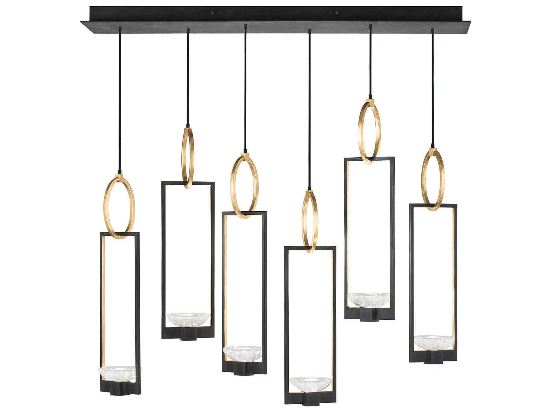 Fine Art Handcrafted Lighting Delphi 12-Light Black Glass LED Geometric Linear Island Pendant