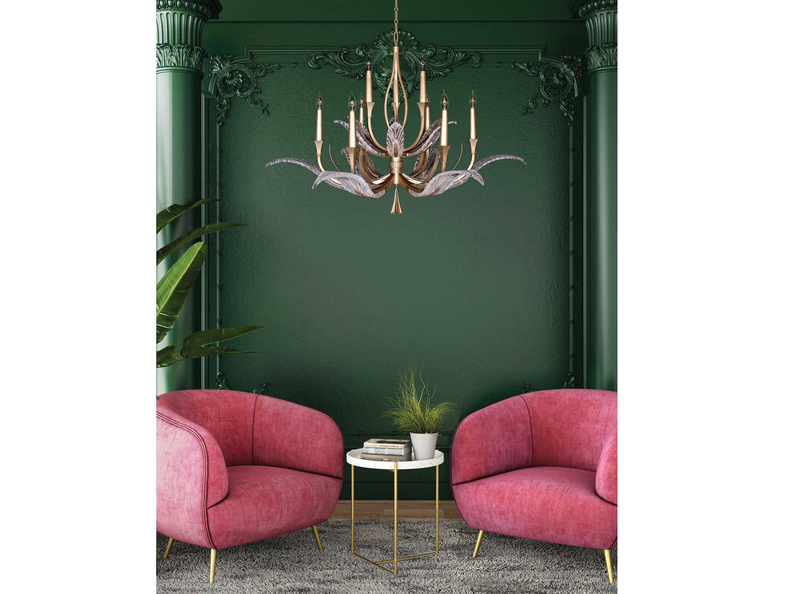 Fine Art Handcrafted Lighting Plume 9-Light Gold Crystal Glass Candelabra Chandelier