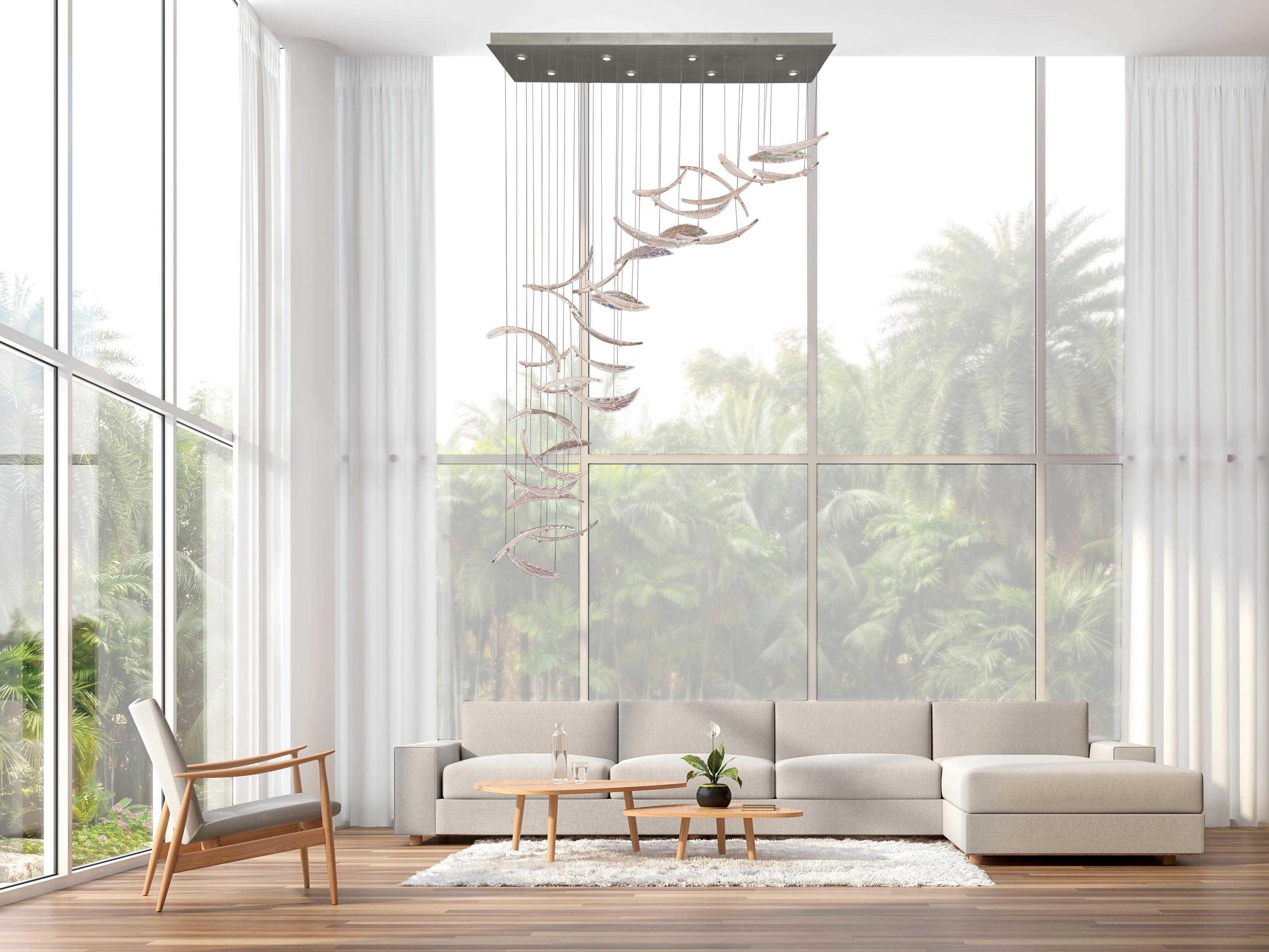 Fine Art Handcrafted Lighting Elevate 8-Light Silver Leaf Crystal Glass Island Pendant