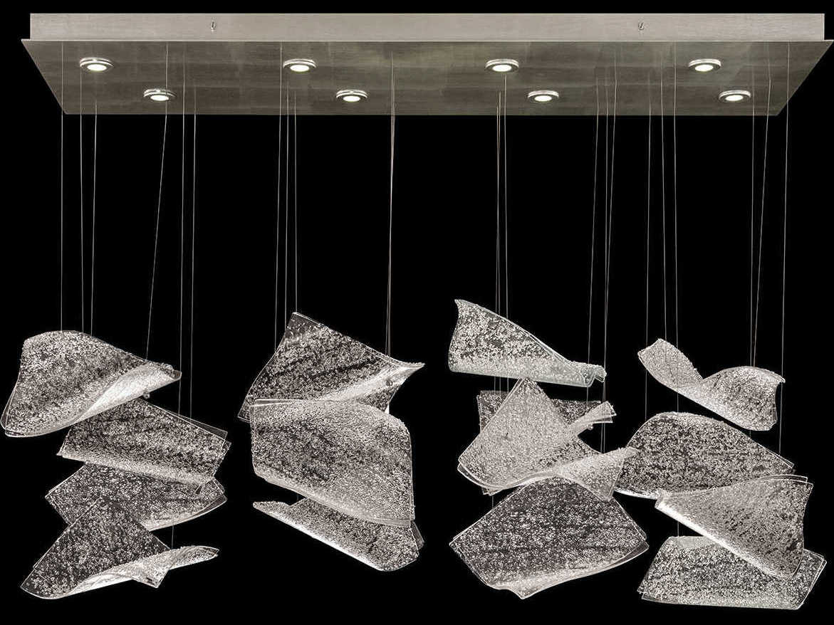 Fine Art Handcrafted Lighting Elevate 8-Light Silver Leaf Glass LED Linear Island Pendant