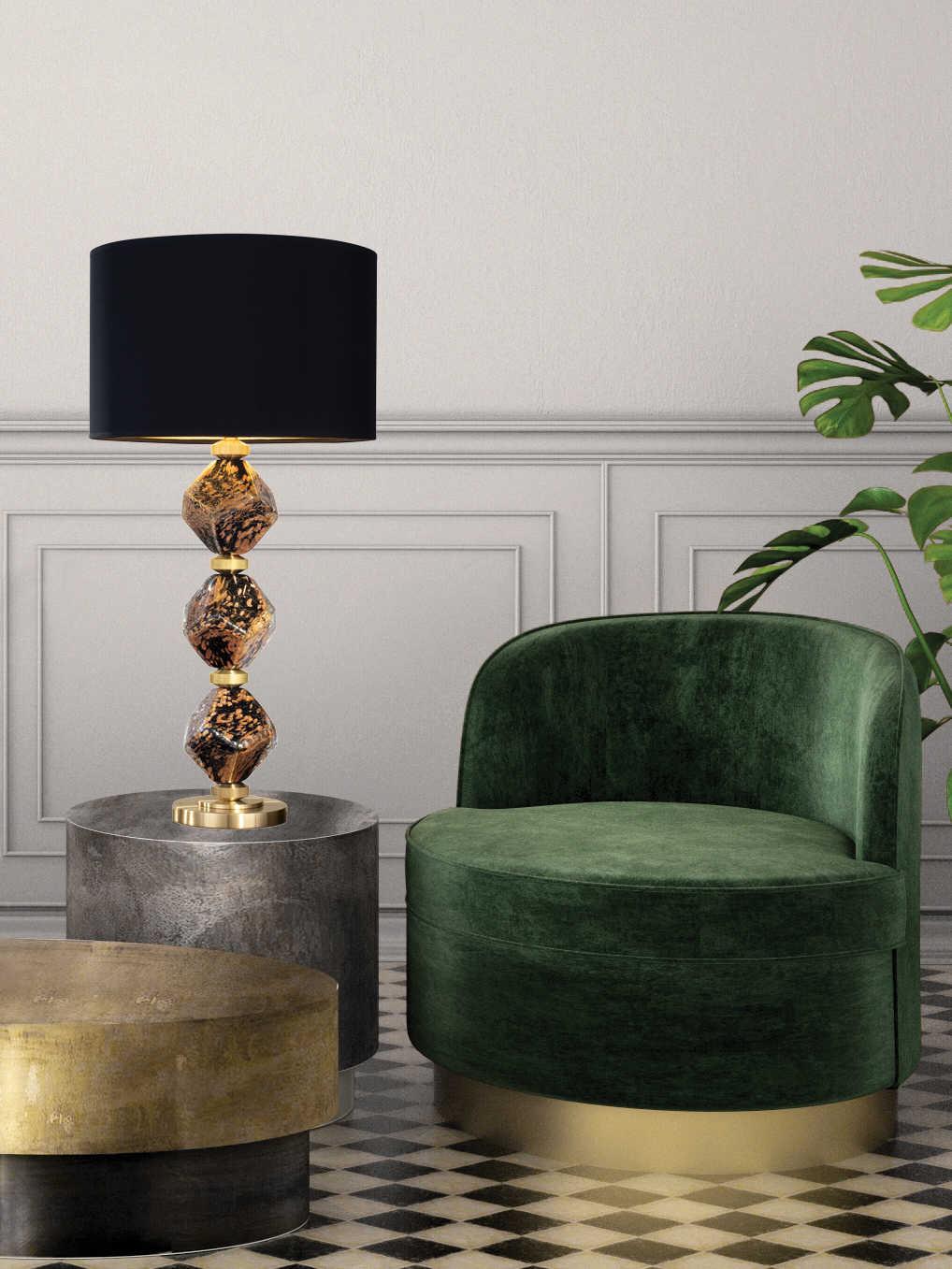 Fine Art Handcrafted Lighting Natural Inspirations Ebony Black Gold Glass LED Buffet Lamp