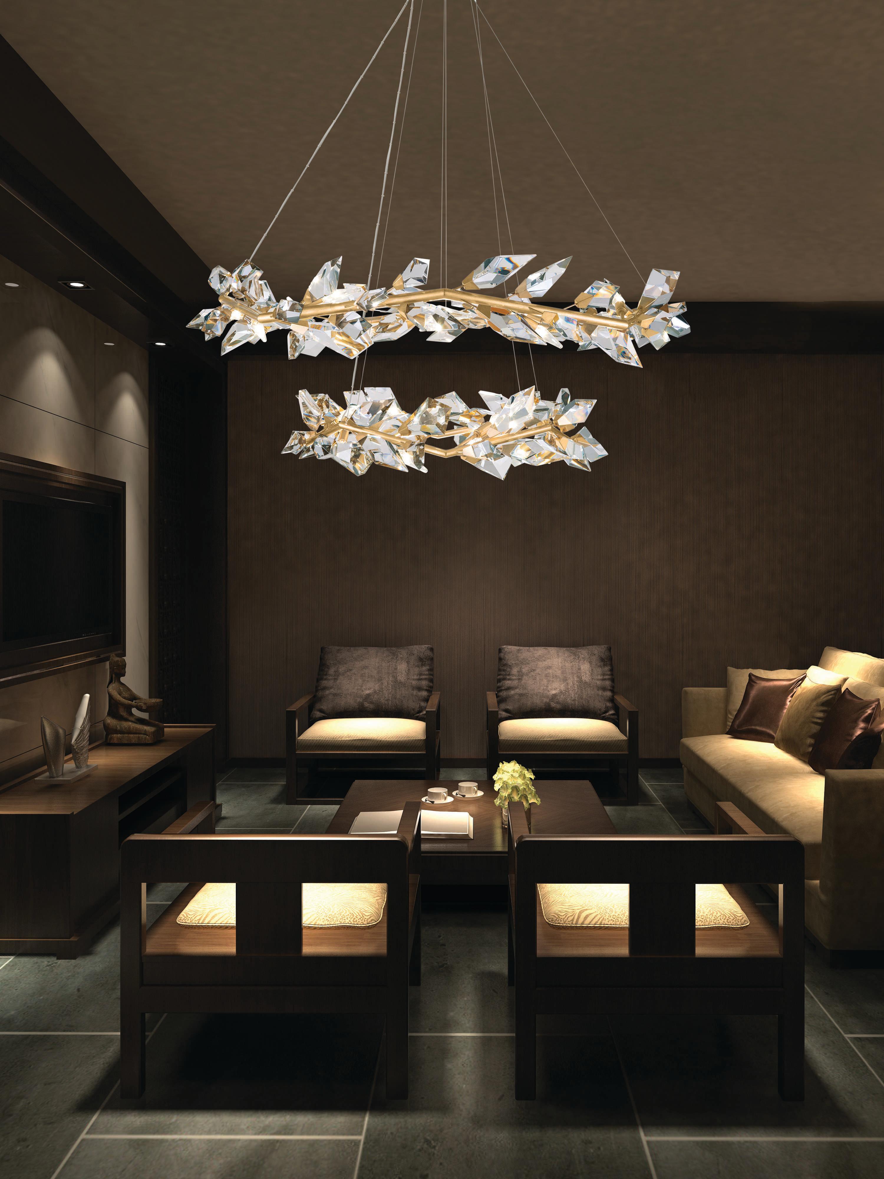 Fine Art Handcrafted Lighting Foret 20-Light Gold Leaf Crystal Pendant