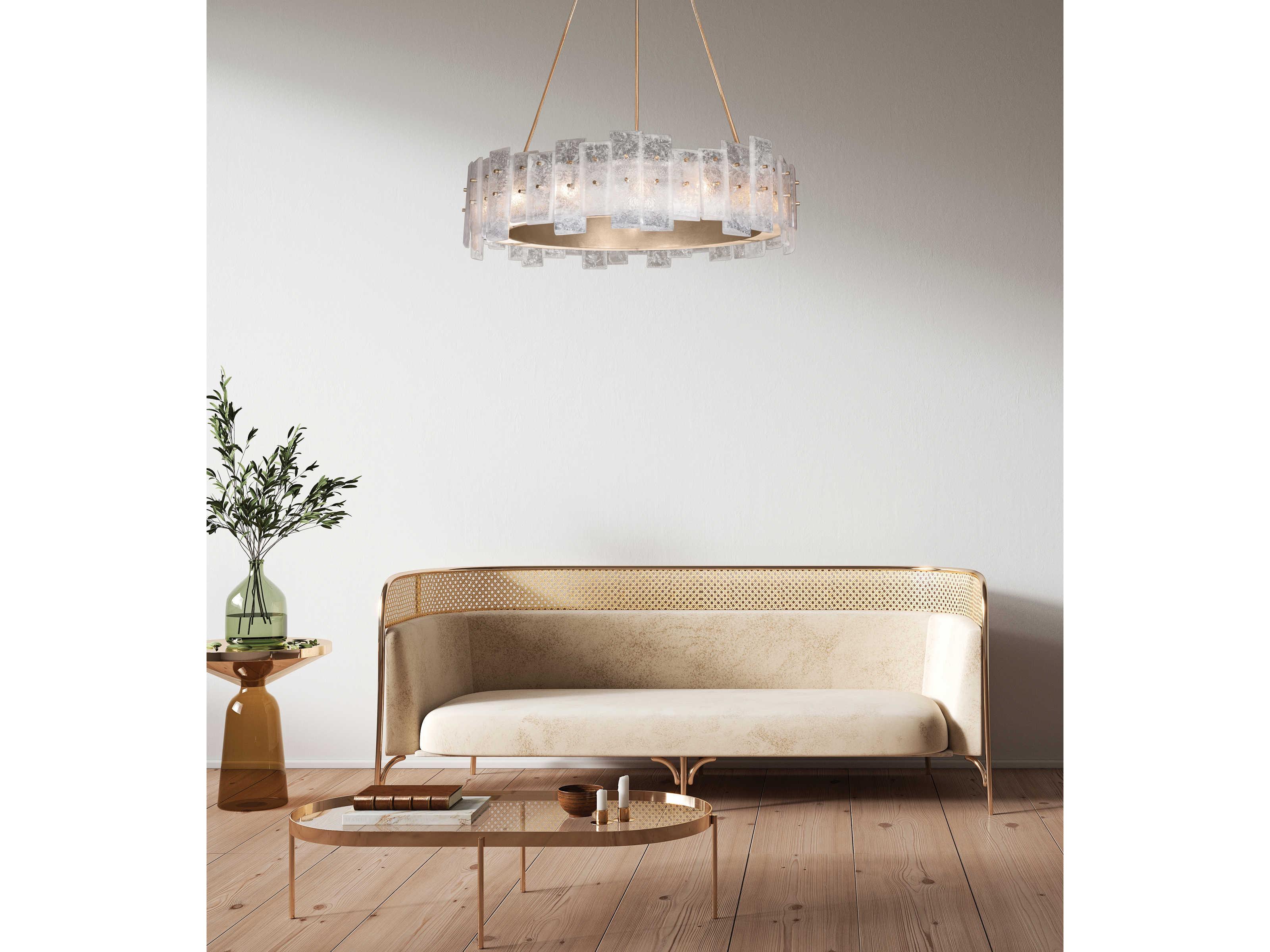 Fine Art Handcrafted Lighting Lunea 15-Light Gold Glass Drum Pendant