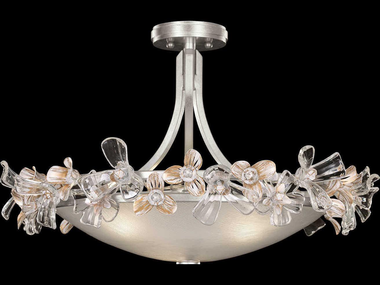 Fine Art Handcrafted Lighting Azu 3-Light Silver Crystal Bowl Semi Flush Mount
