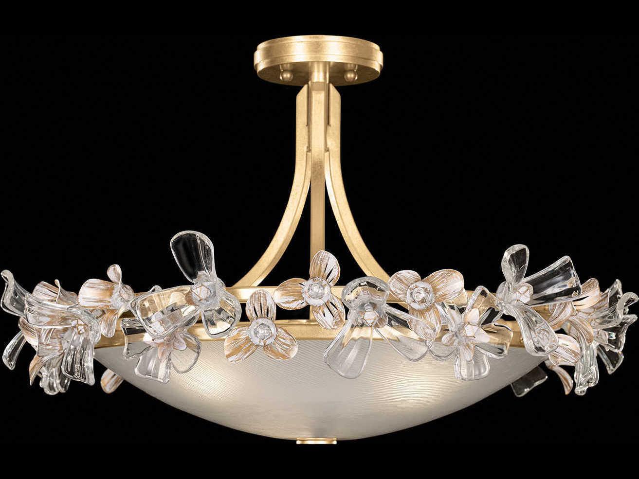 Fine Art Handcrafted Lighting Azu 3-Light Gold Crystal Bowl Semi Flush Mount