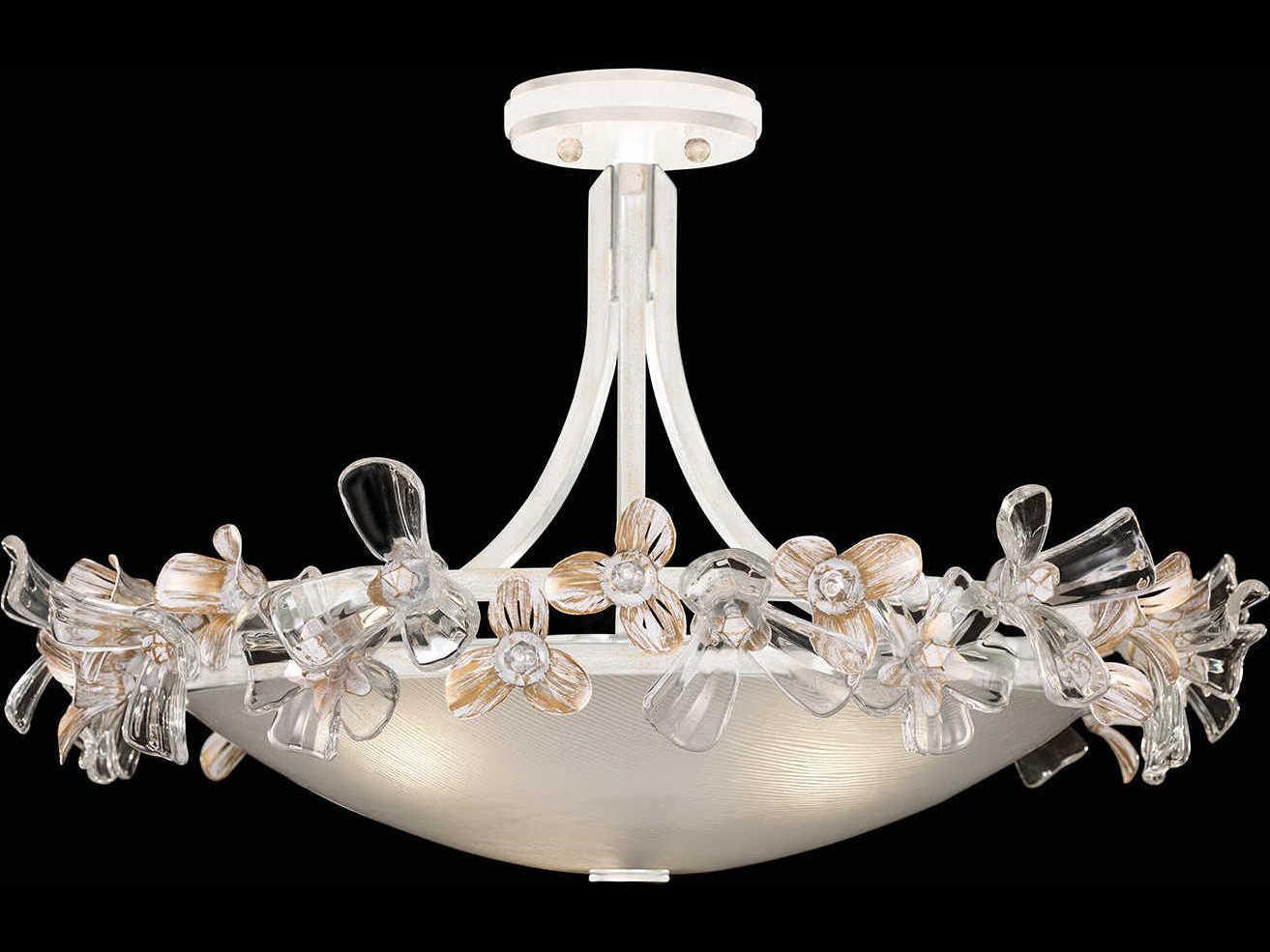 Fine Art Handcrafted Lighting Azu 3-Light White Crystal Bowl Semi Flush Mount