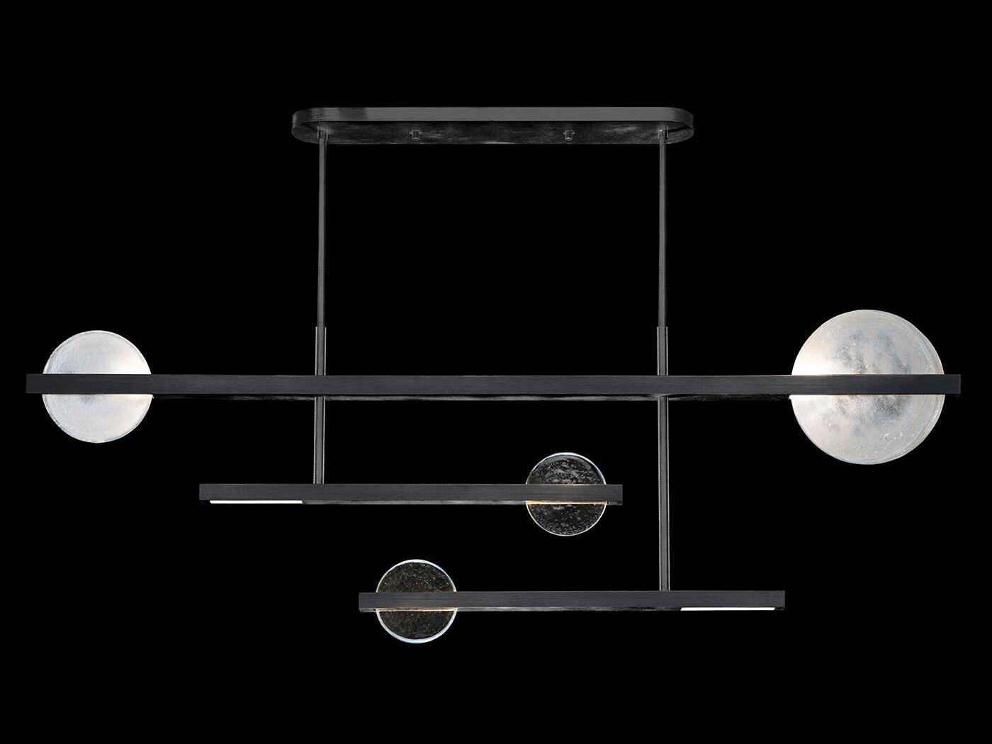 Fine Art Handcrafted Lighting Selene 6-Light Black Iron Glass LED Geometric Linear Island Pendant