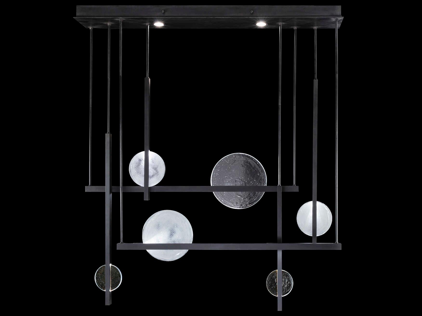 Fine Art Handcrafted Lighting Selene 12-Light Black Glass LED Geometric Linear Island Pendant