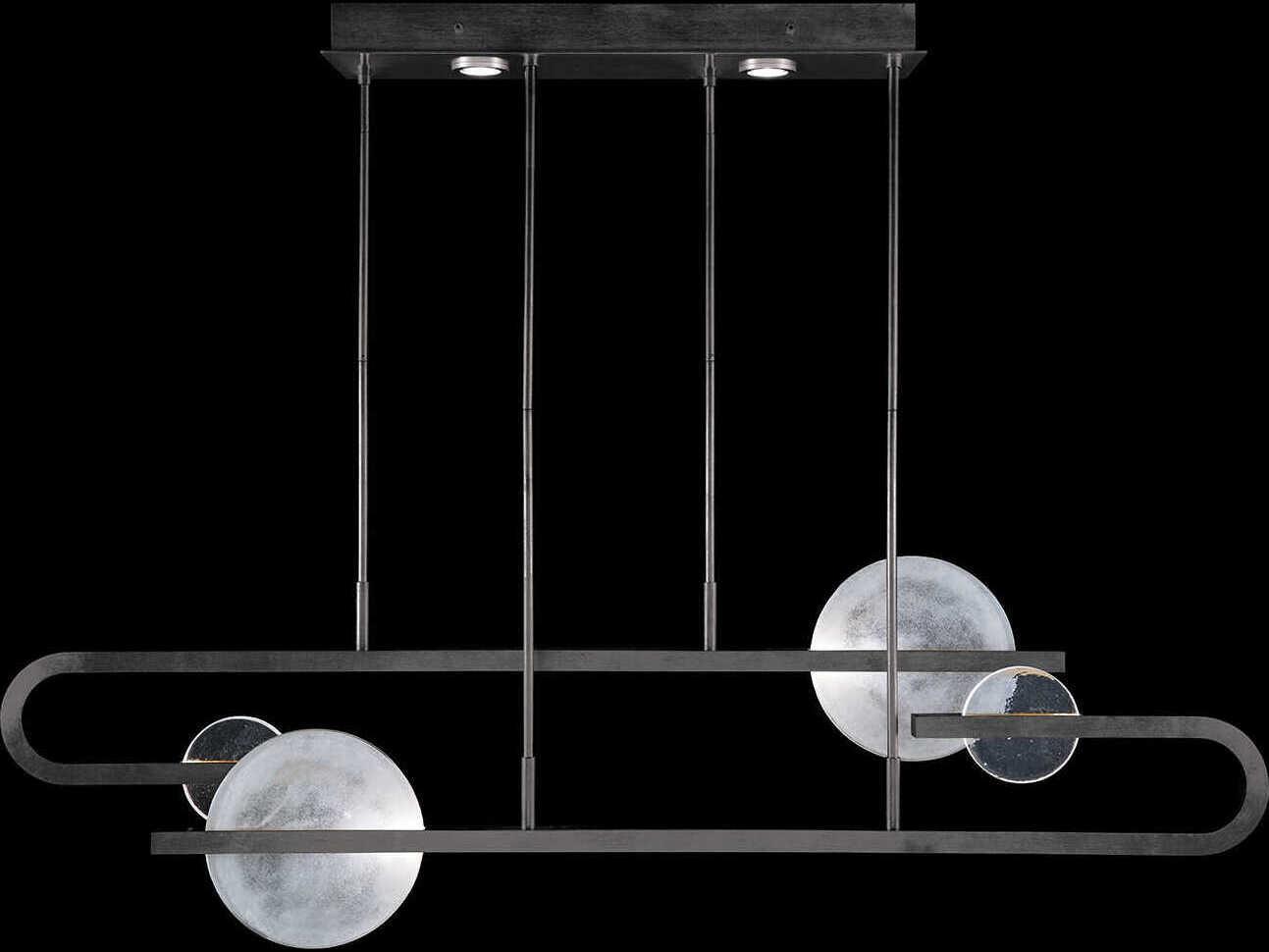 Fine Art Handcrafted Lighting Selene 8-Light Black Glass LED Geometric Linear Island Pendant