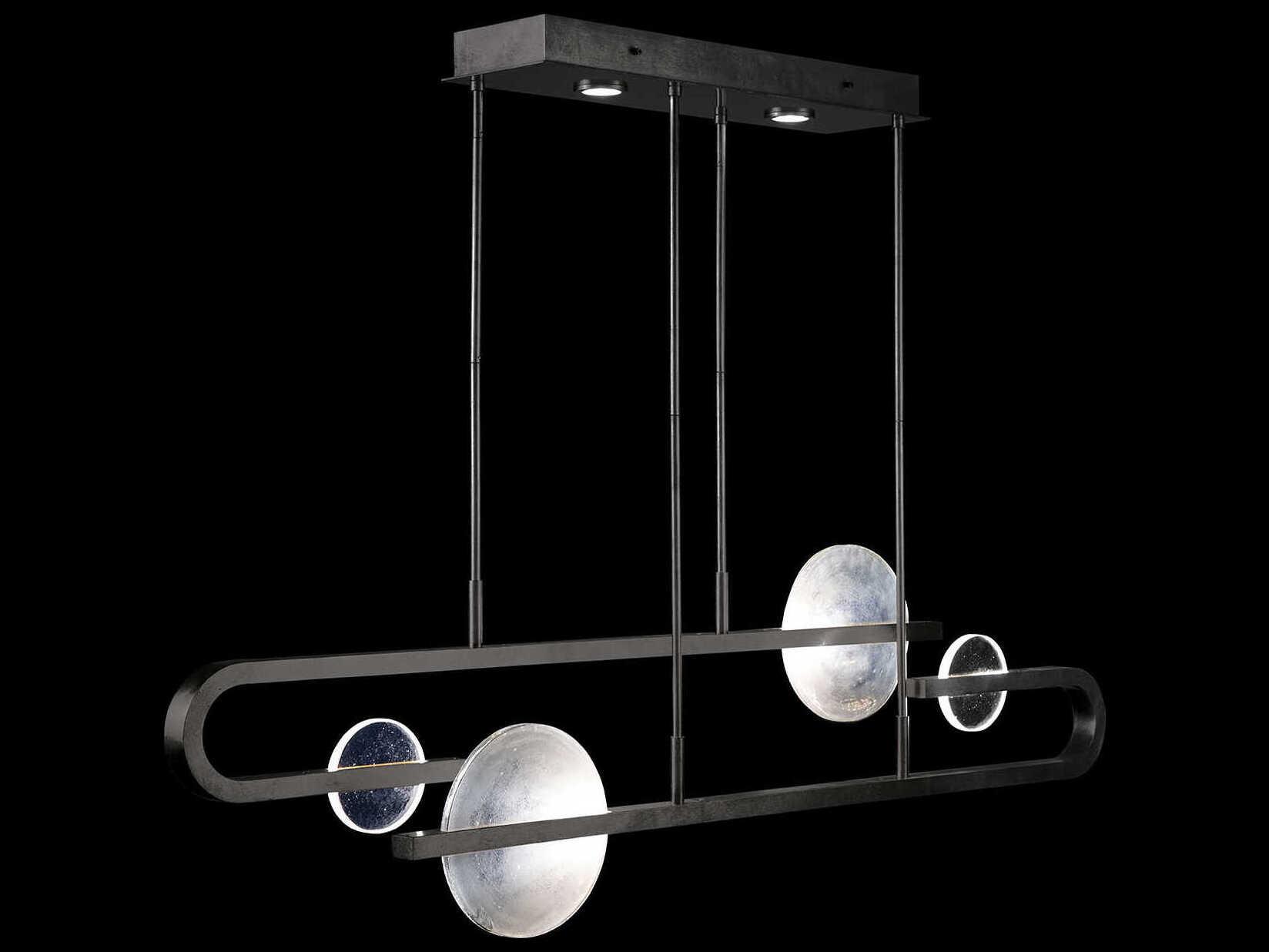 Fine Art Handcrafted Lighting Selene 8-Light Black Glass LED Geometric Linear Island Pendant