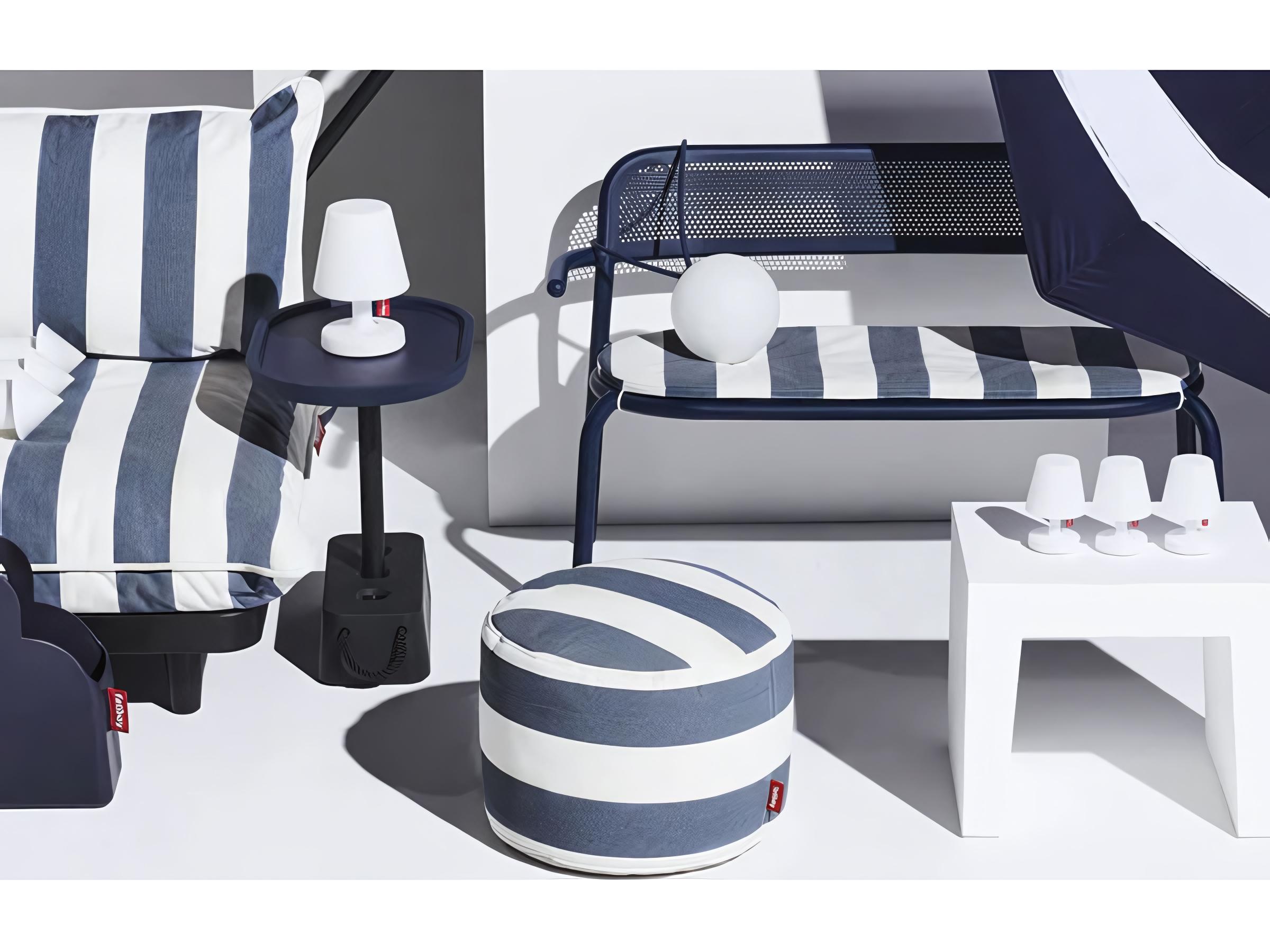 Fatboy Outdoor Point Pouf Ottoman in Stripe Ocean Blue