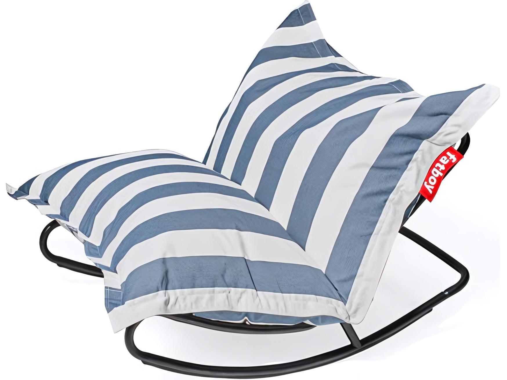 Fatboy Outdoor Original Bean Bag Chair Rock 'n Roll Rocker Bundle in Stripe Ocean Blue