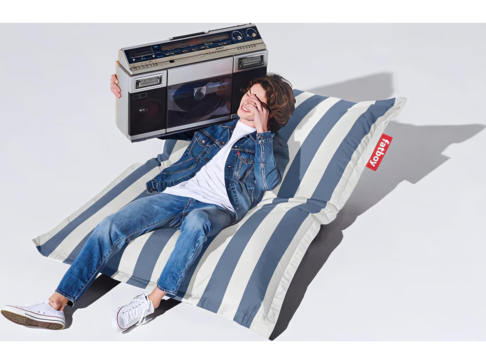 Fatboy Outdoor Original Bean Bag Chair Rock 'n Roll Rocker Bundle in Stripe Ocean Blue