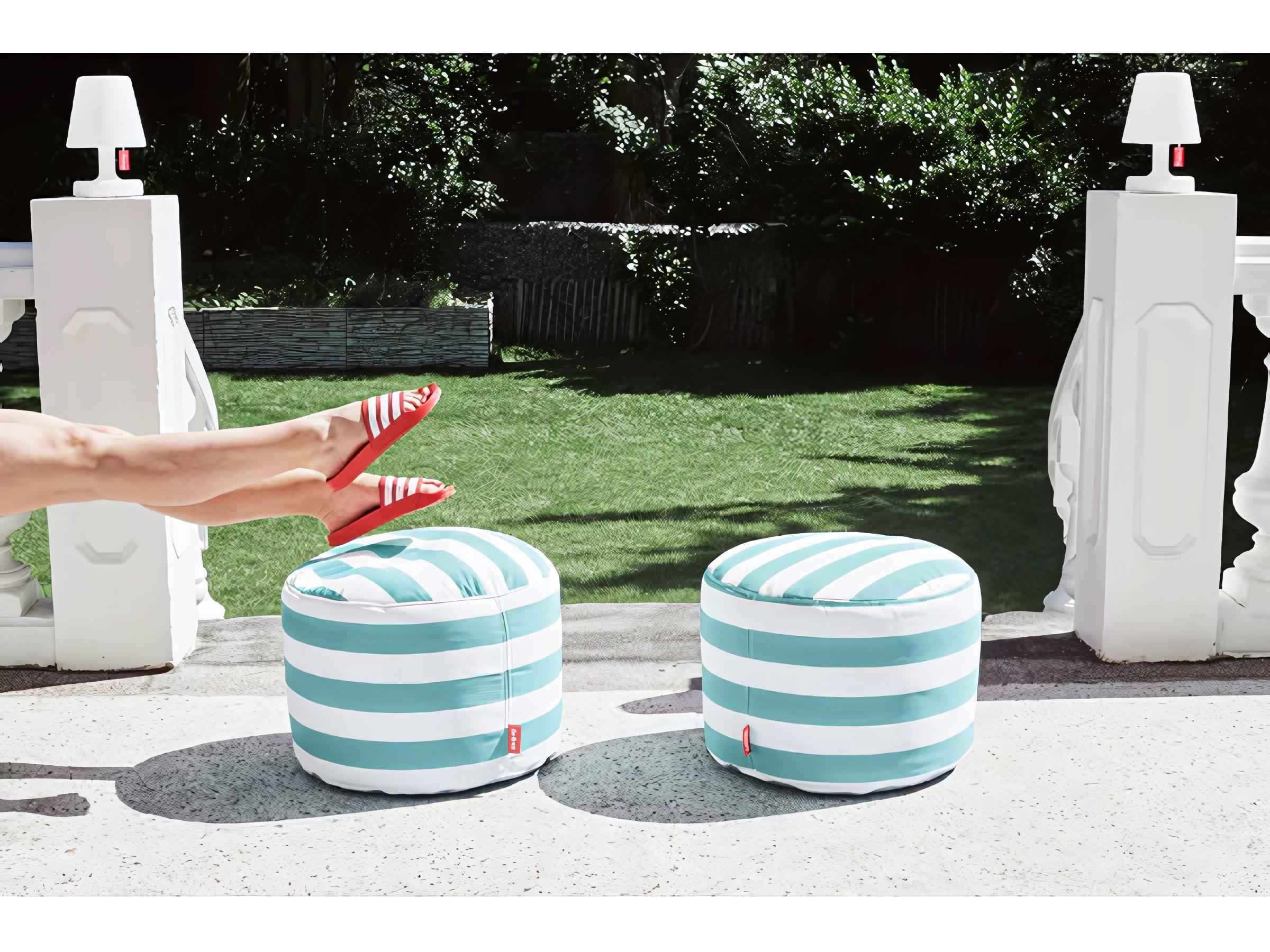 Fatboy Outdoor Point Pouf Ottoman in Stripe Azur