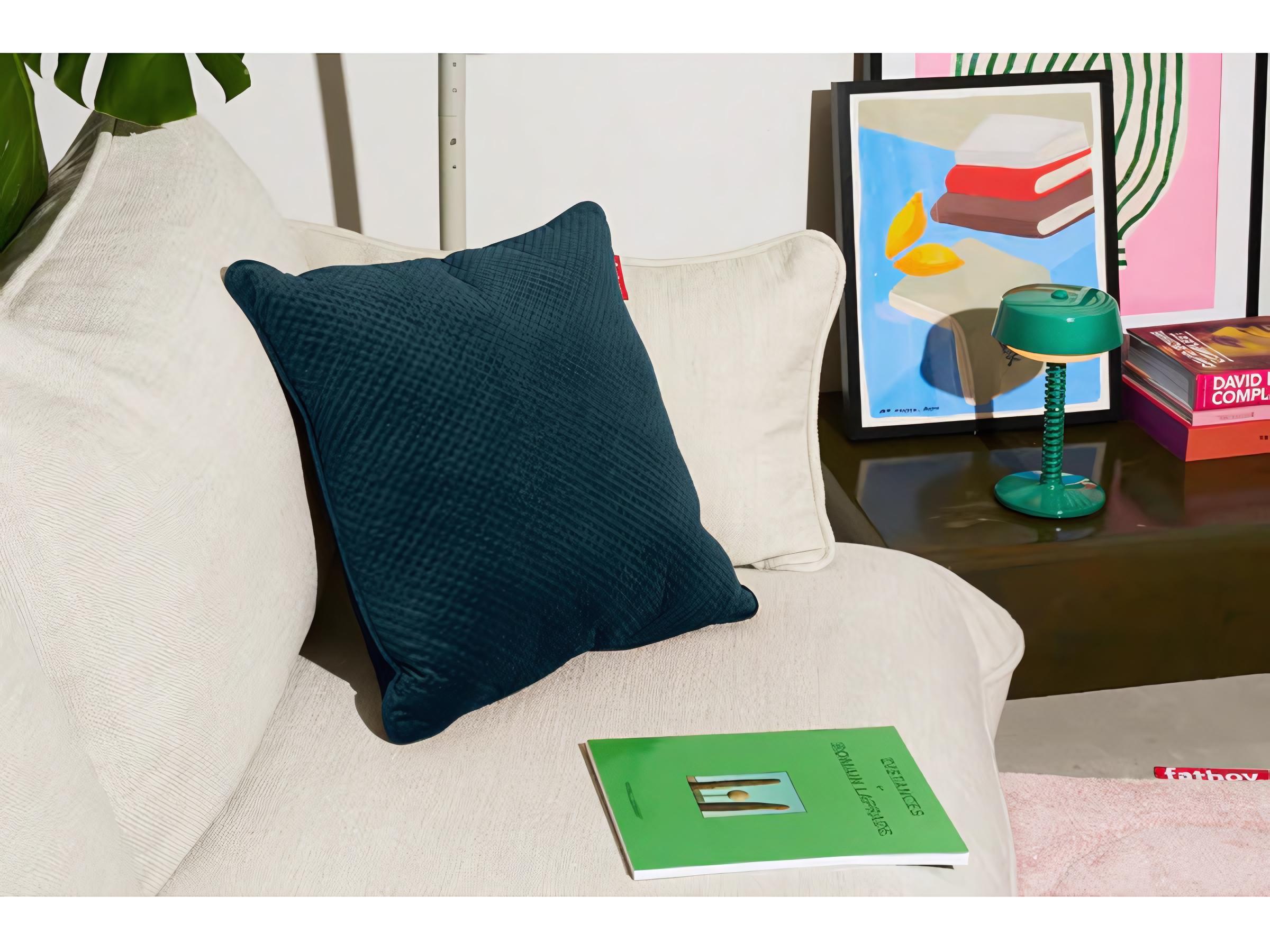 Fatboy Square Recycled Royal Velvet Accent Pillow in Deep Sea