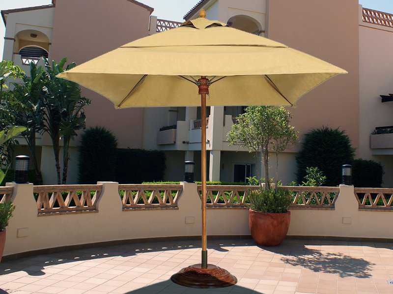 Fiberbuilt Augusta Fiber Teak 7.5 Foot Square Pulley Wood Outdoor Patio Umbrella