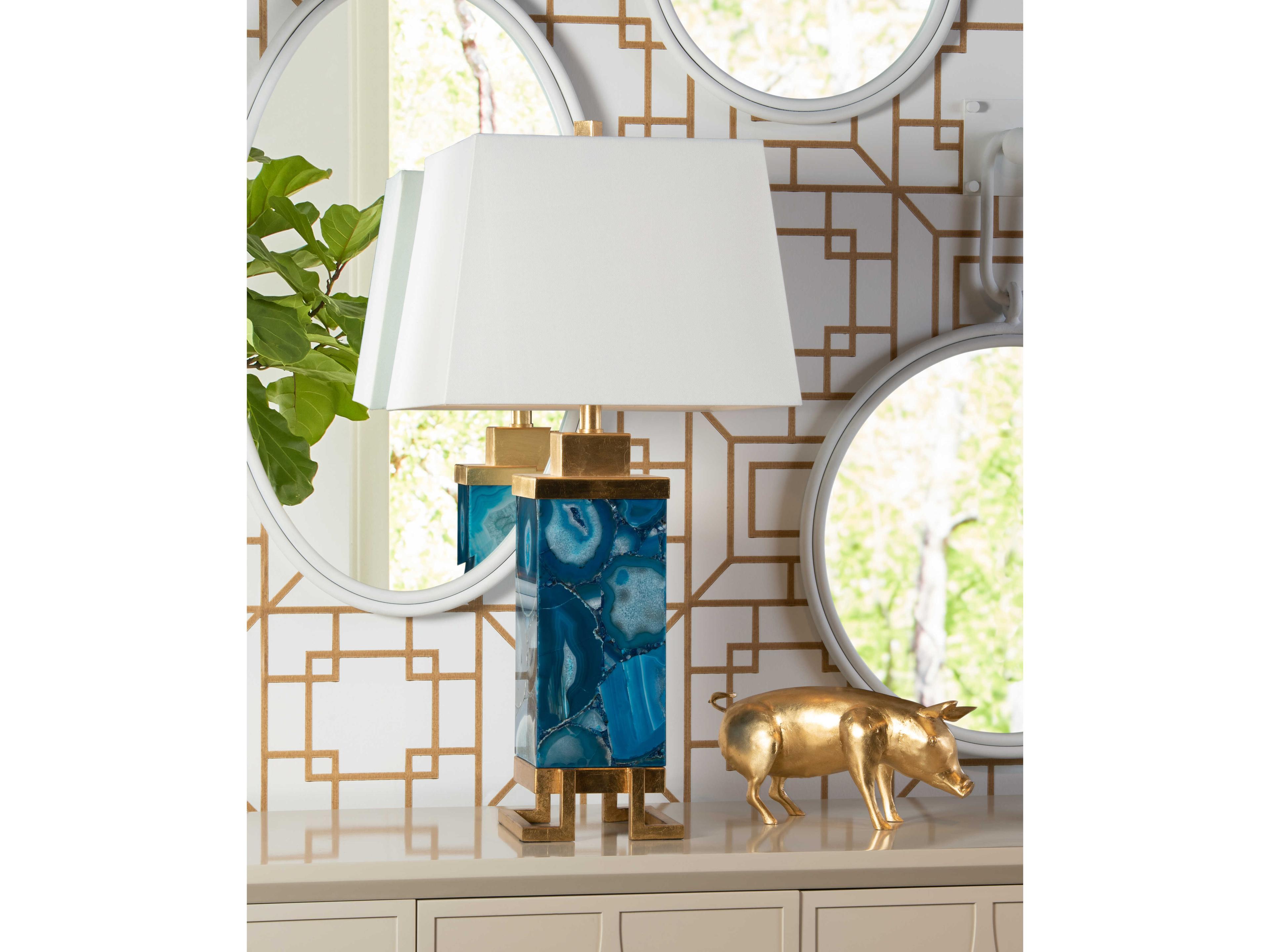 Frederick Cooper Oceans Blue Gold Off White Linen Buffet Lamp