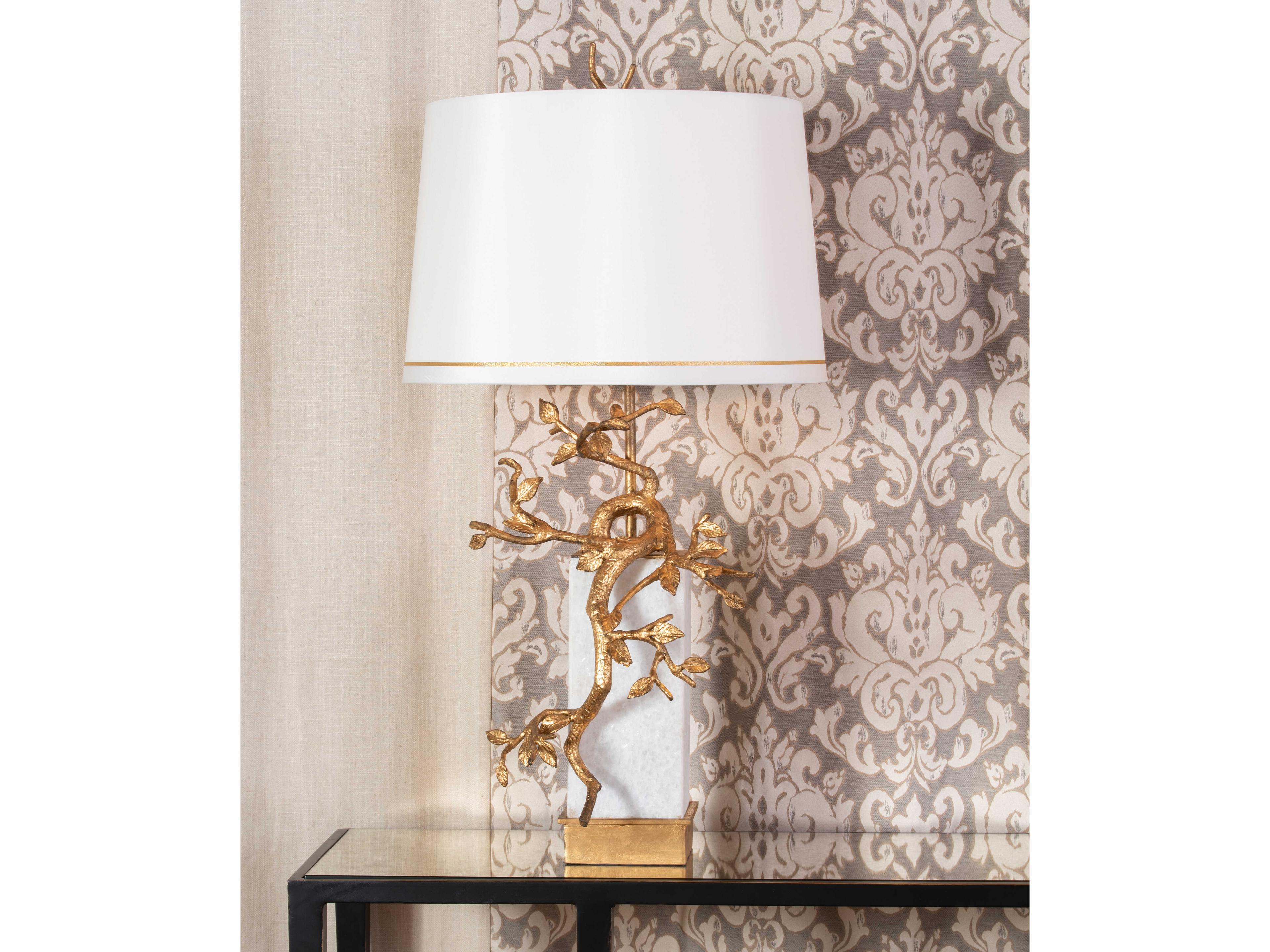 Frederick Cooper Fujian Natural White Antique Gold Leaf Off Silk Buffet Lamp