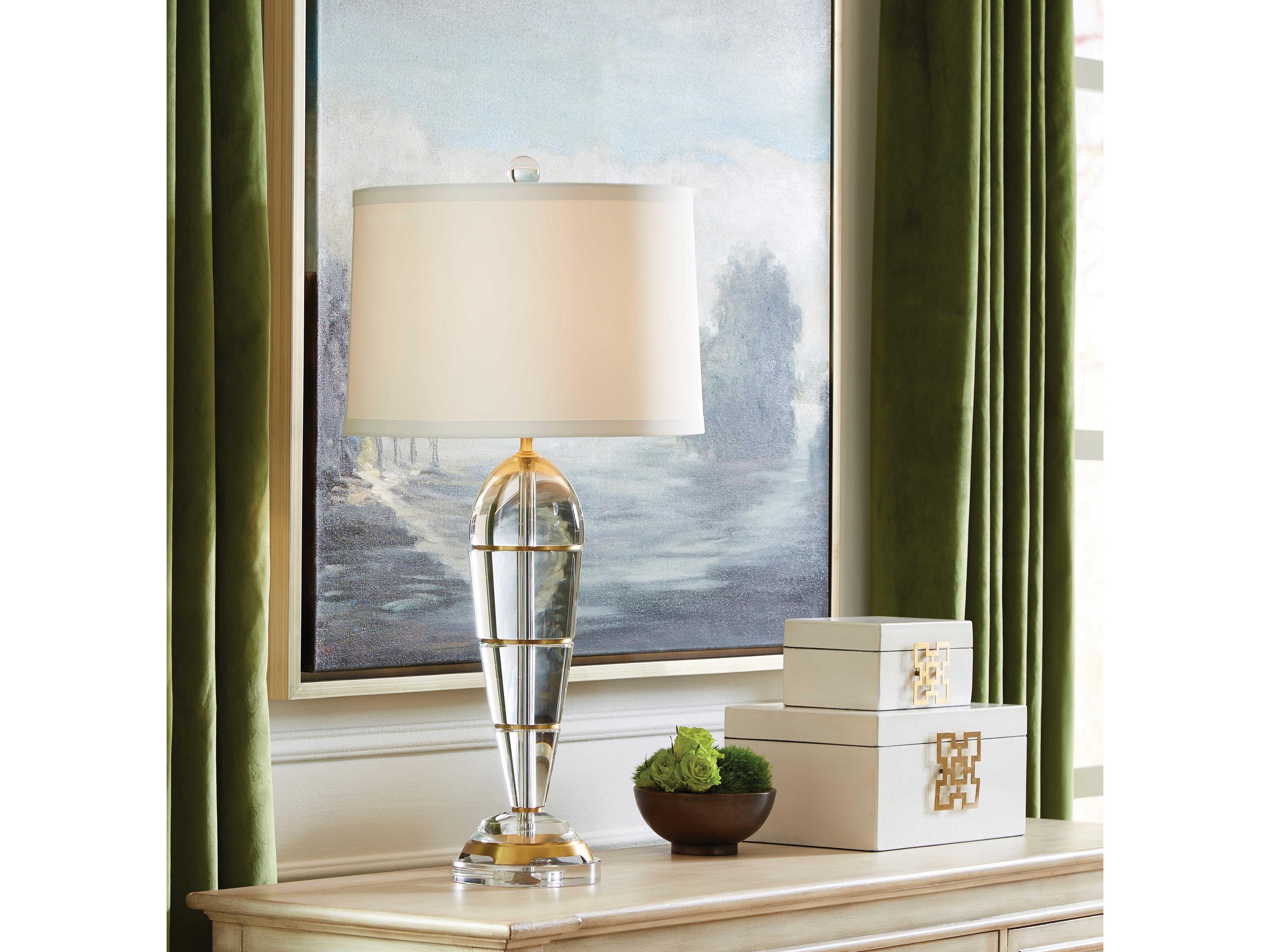 Frederick Cooper Peninsula Crystal Clear Antique Patina Off White Silk Buffet Lamp