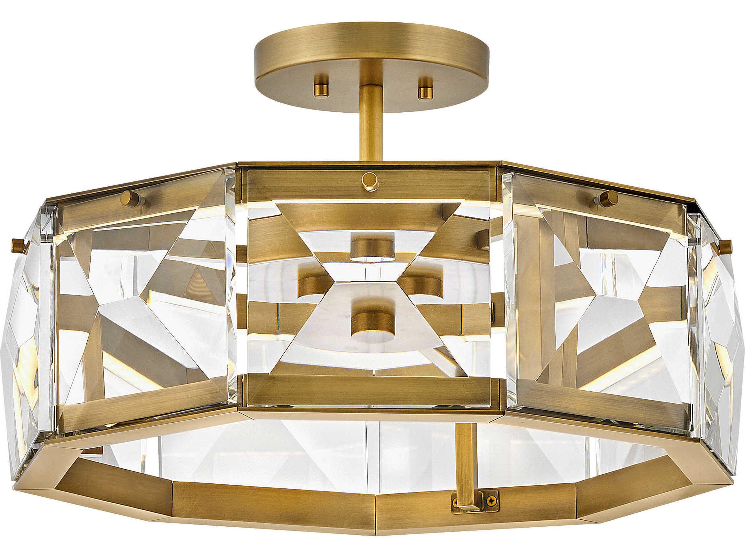 Fredrick Ramond Jolie 1 Light Heritage Brass Crystal LED Geometric Semi Flush Mount