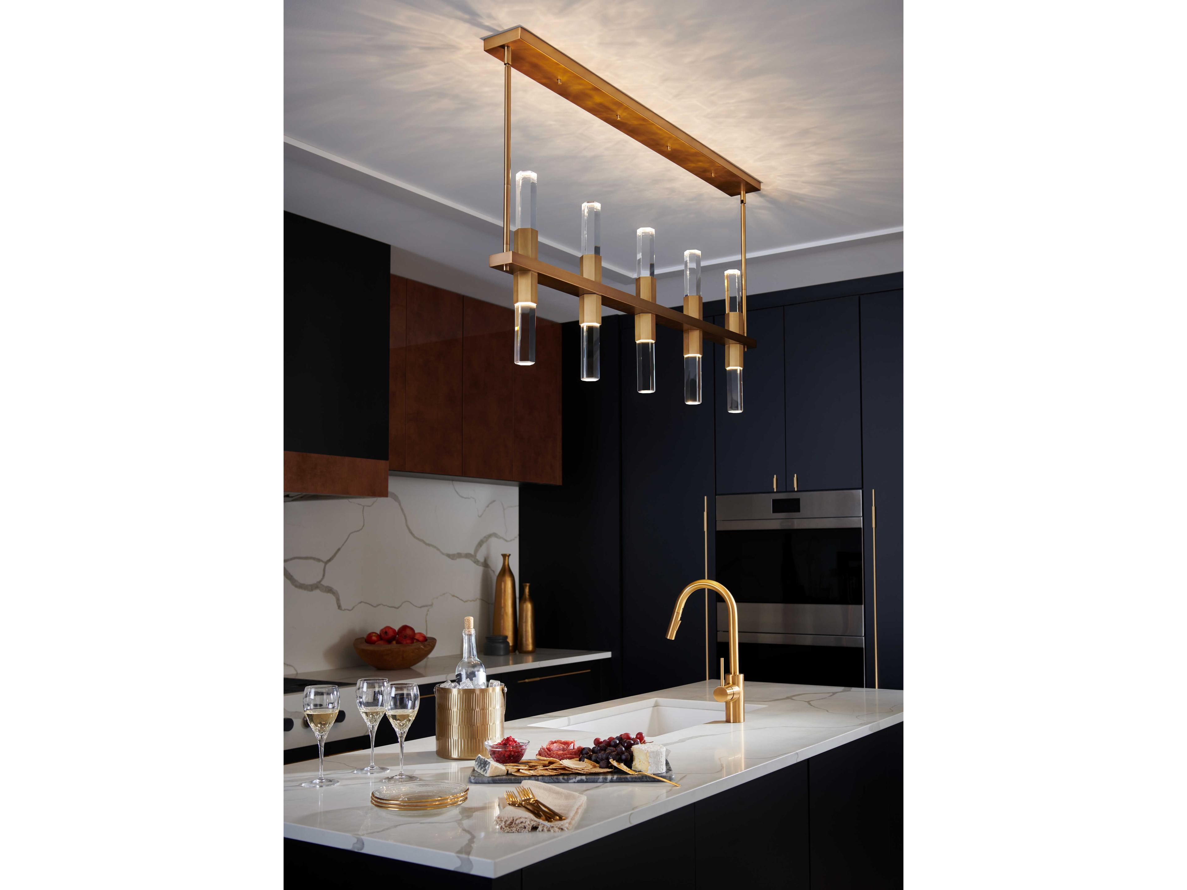 Fredrick Ramond Cecily Heritage Brass Crystal Glass Island Pendant