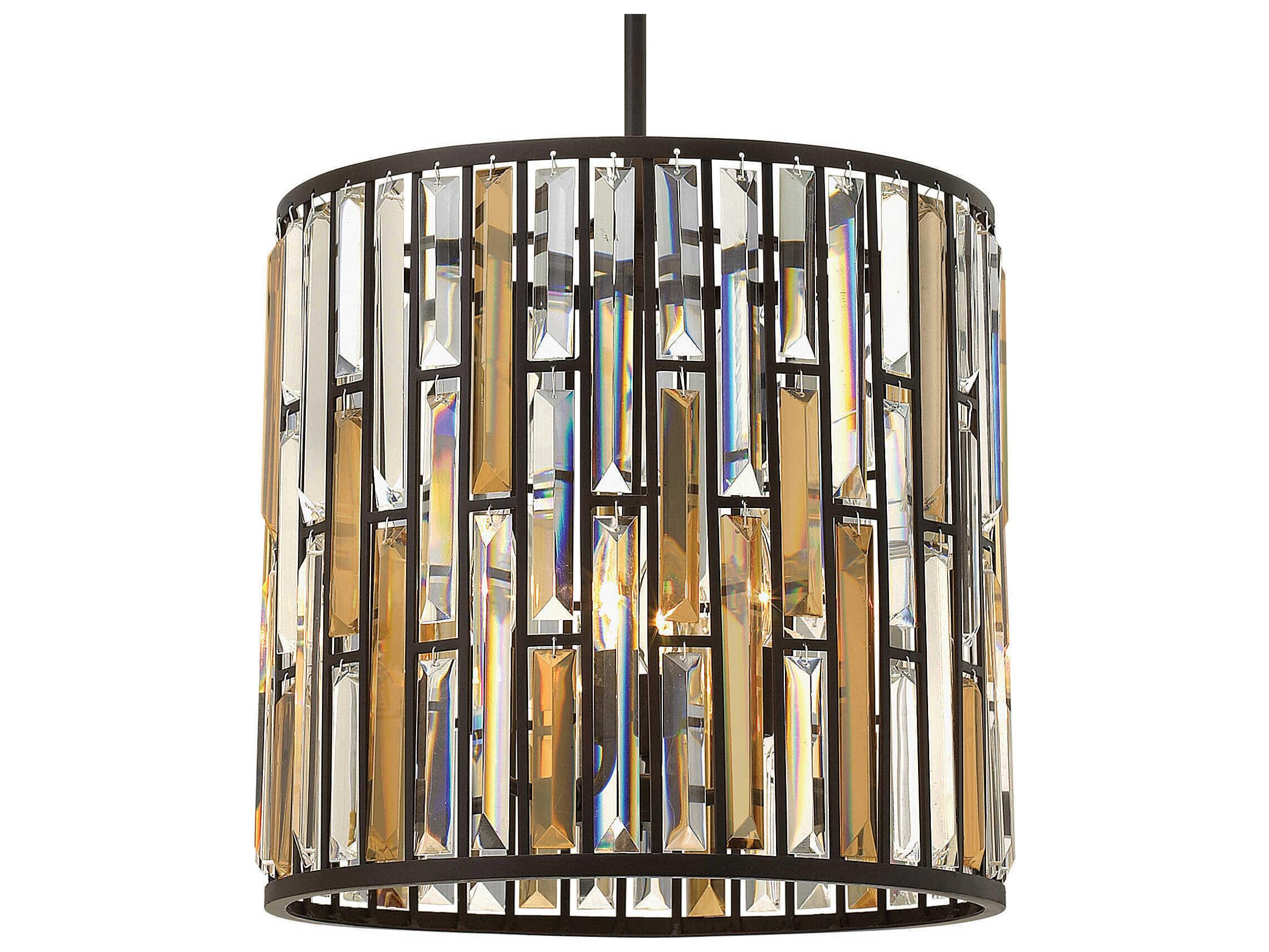 Fredrick Ramond Gemma 3-Light Vintage Bronze Crystal Cylinder Pendant