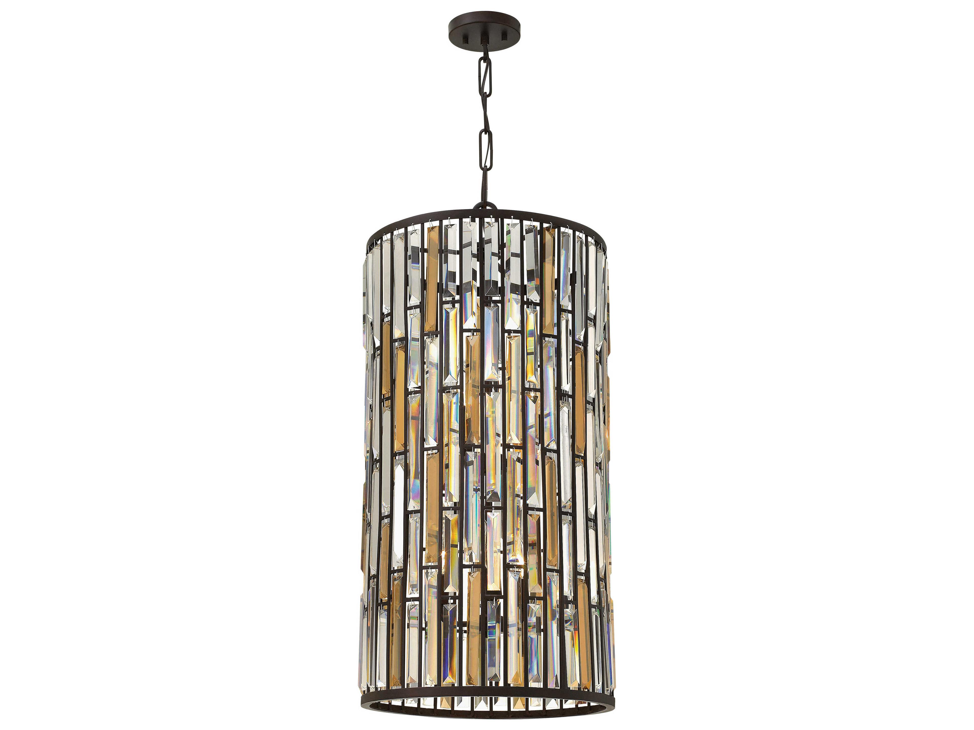 Fredrick Ramond Gemma 6-Light Vintage Bronze Crystal Cylinder Pendant