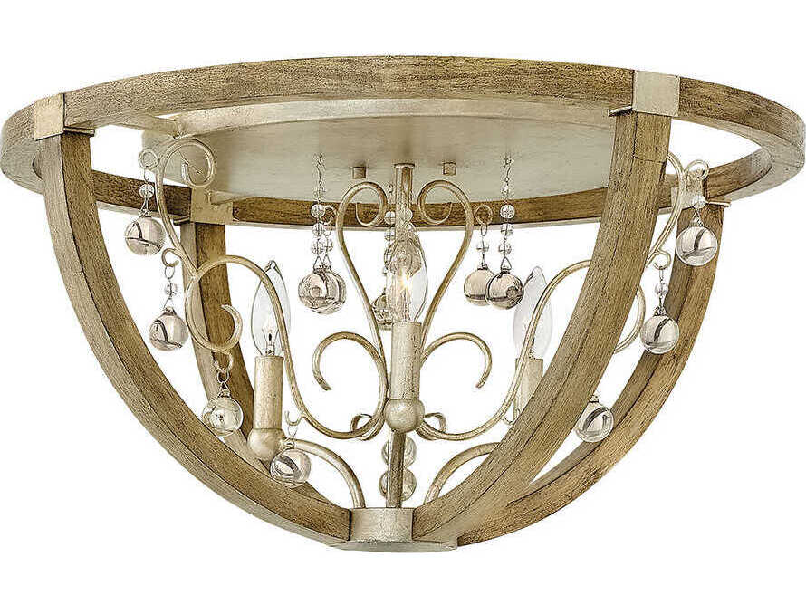 Fredrick Ramond Abingdon 3-Light Silver Leaf Weathered Ash Brown Glass Flush Mount