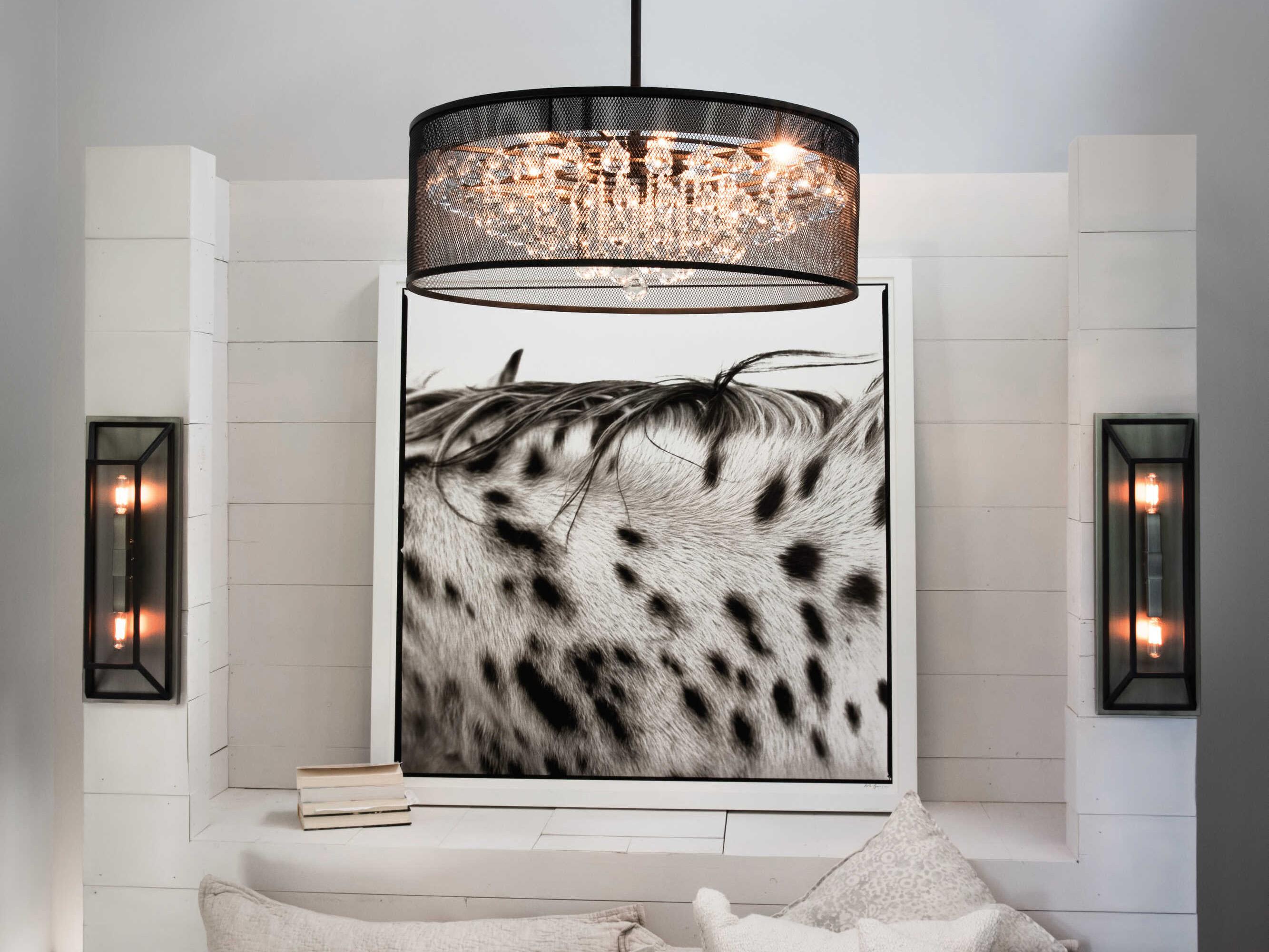 Fredrick Ramond Fiona 6-Light Black Glass Drum Linear Pendant