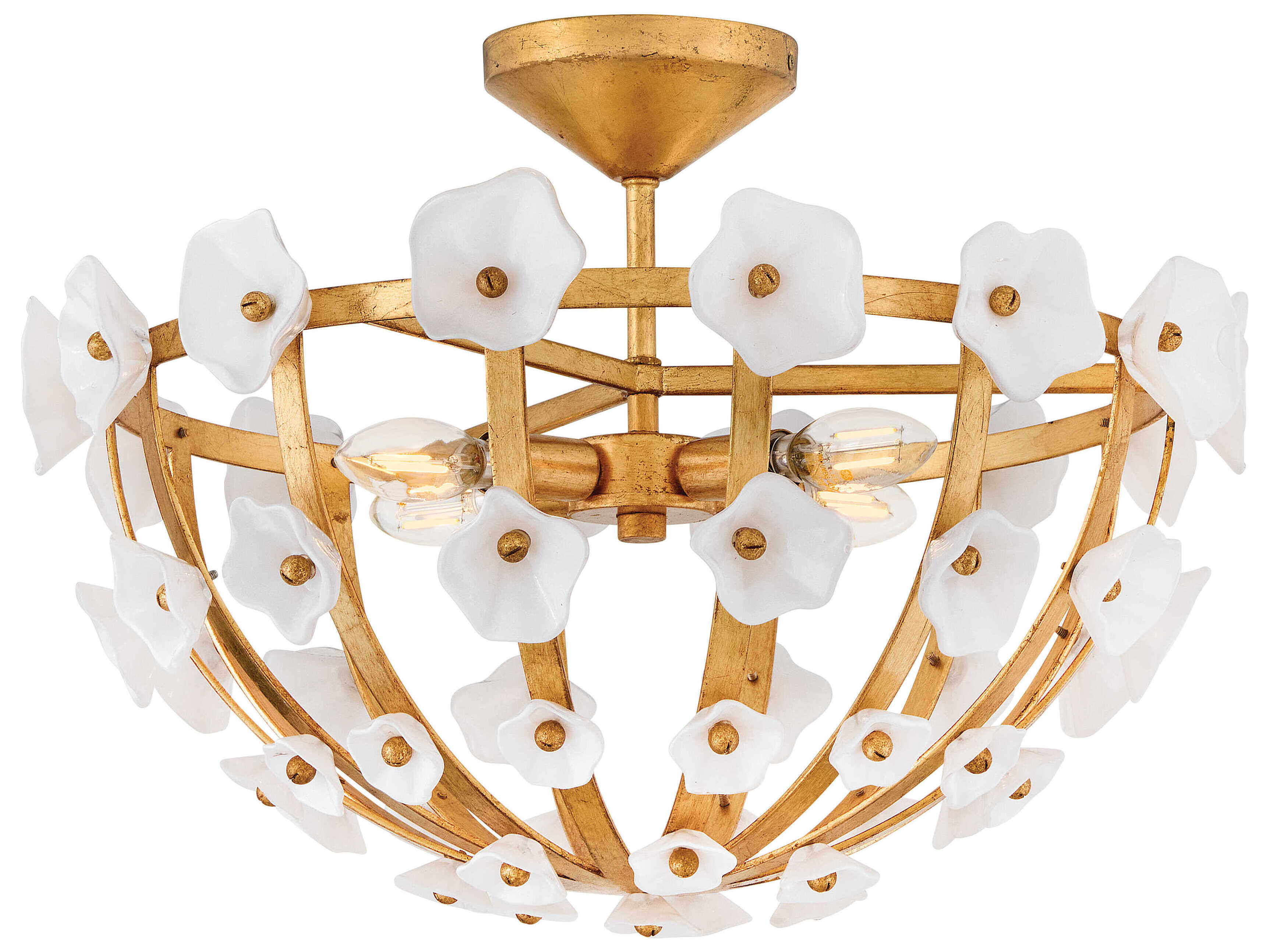 Fredrick Ramond Azalea 4-Light Distressed Brass Bowl Semi Flush Mount