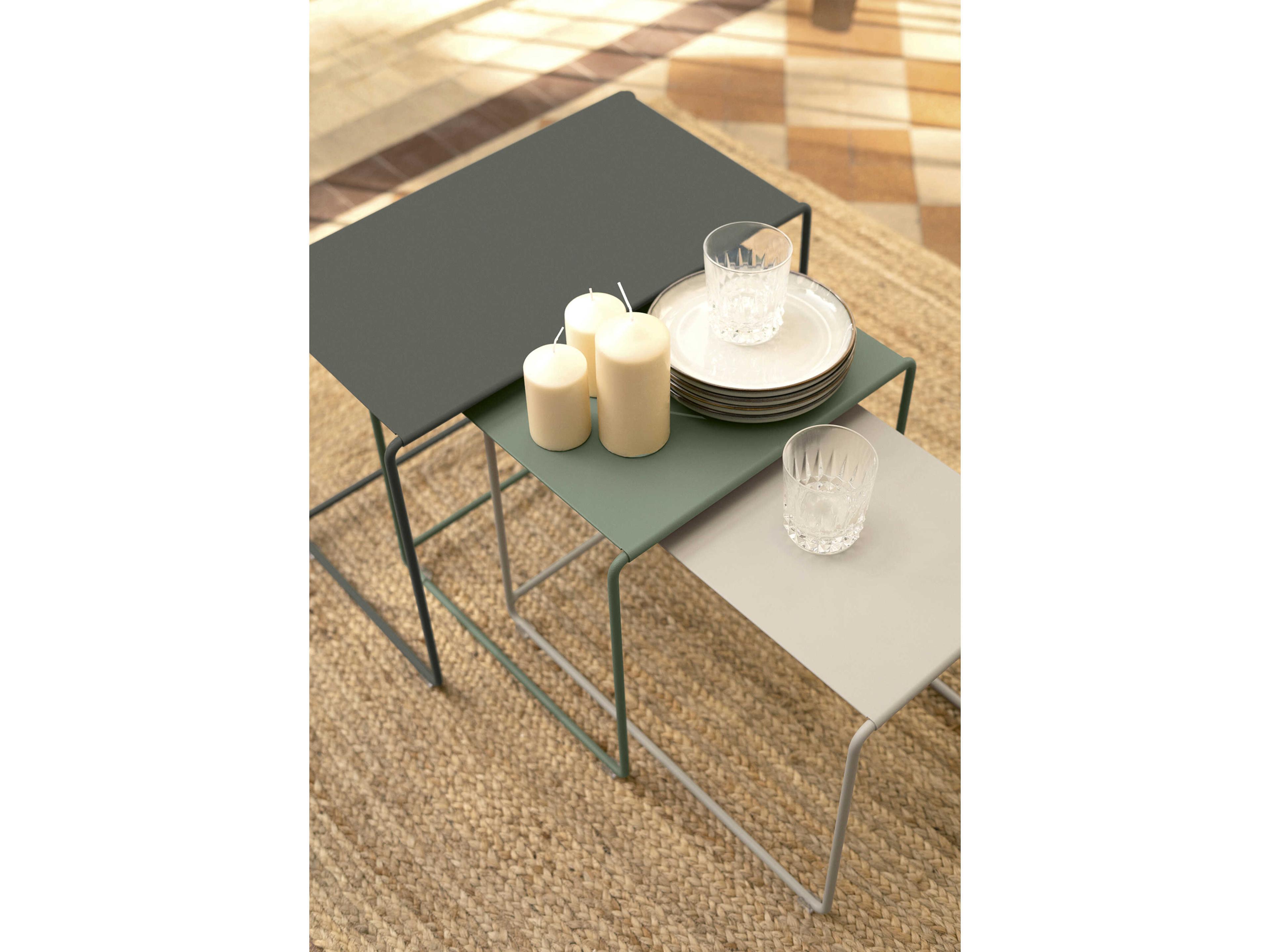 Fermob Oulala Highlighted Nature Steel Rectangular Nesting Tables