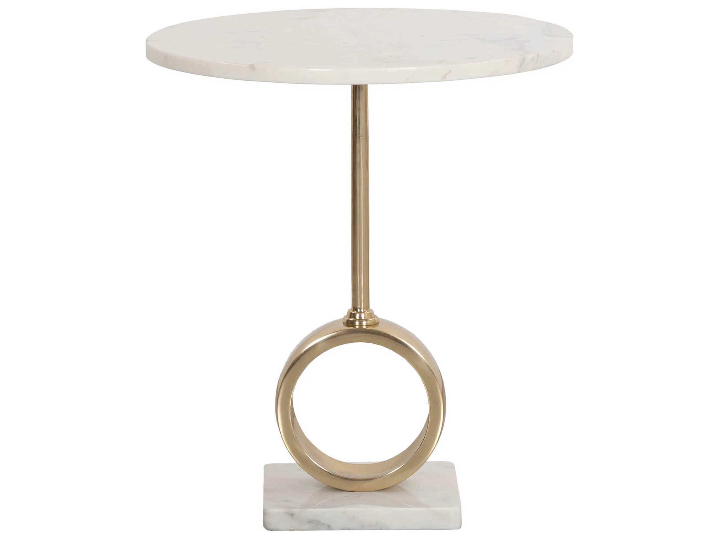 Fairfield Chair Sundries Round Marble Carrara Marbel Gold End Table