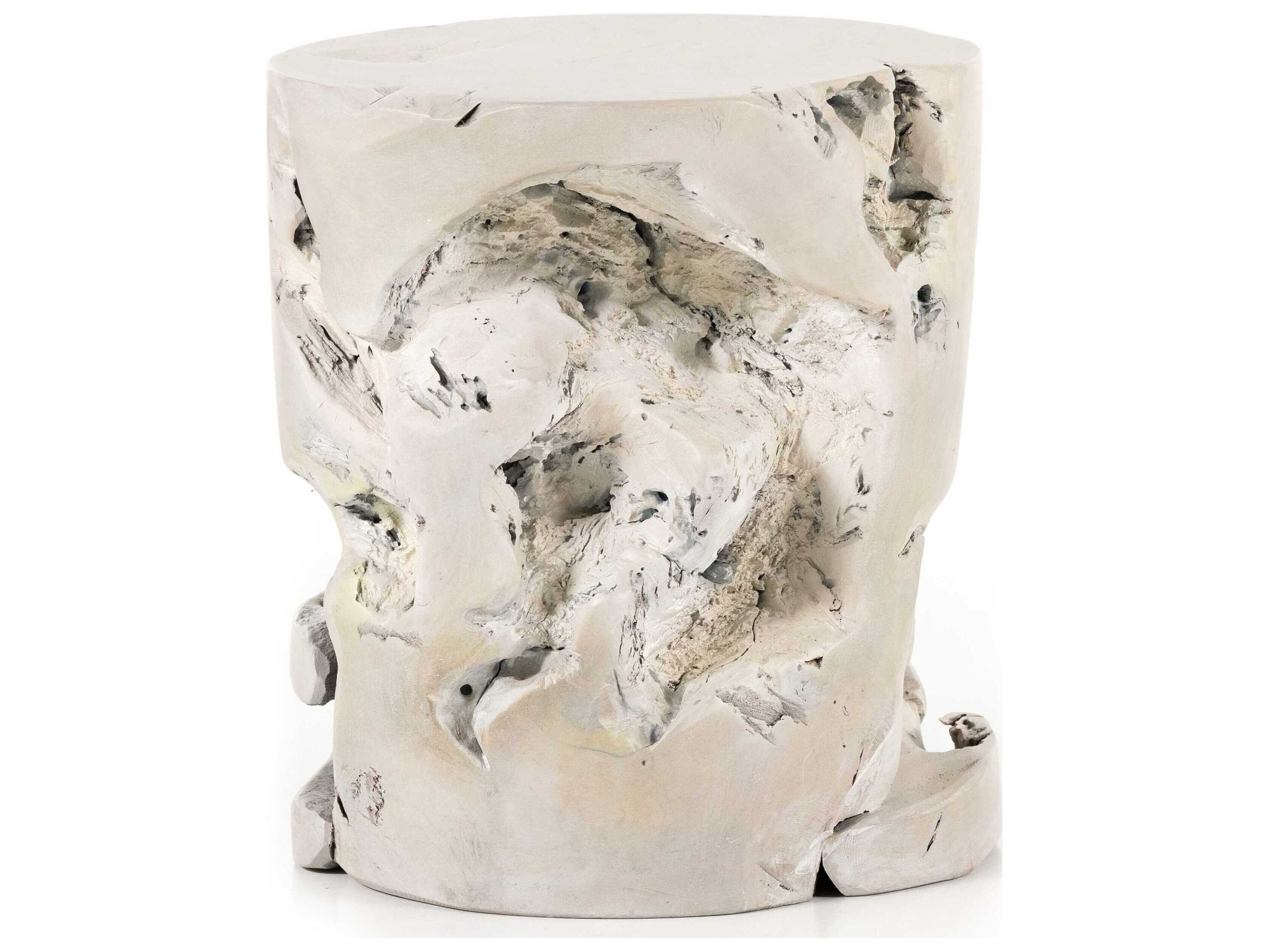 Four Hands Outdoor Grass Roots Ivory Teak Round End Table