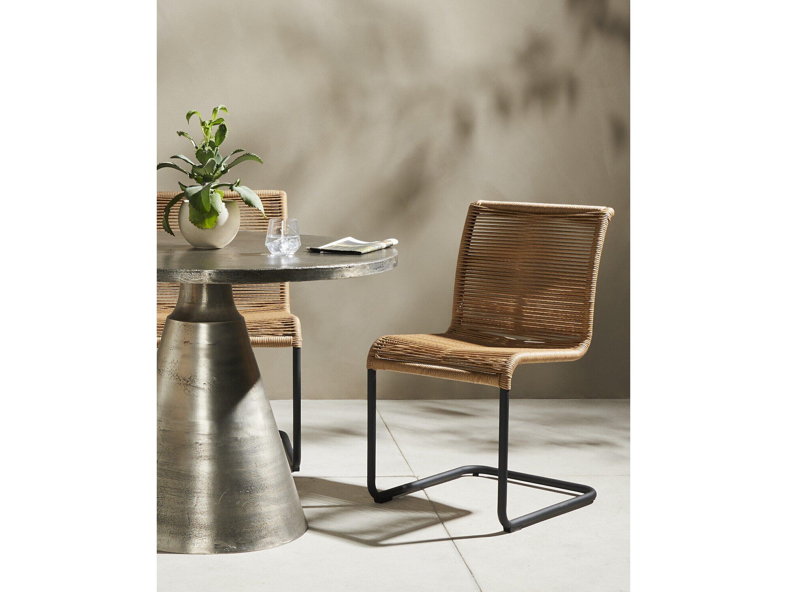 Four Hands Outdoor Grass Roots Charcoal Iron / Vintage Natural Rope Dining Chair