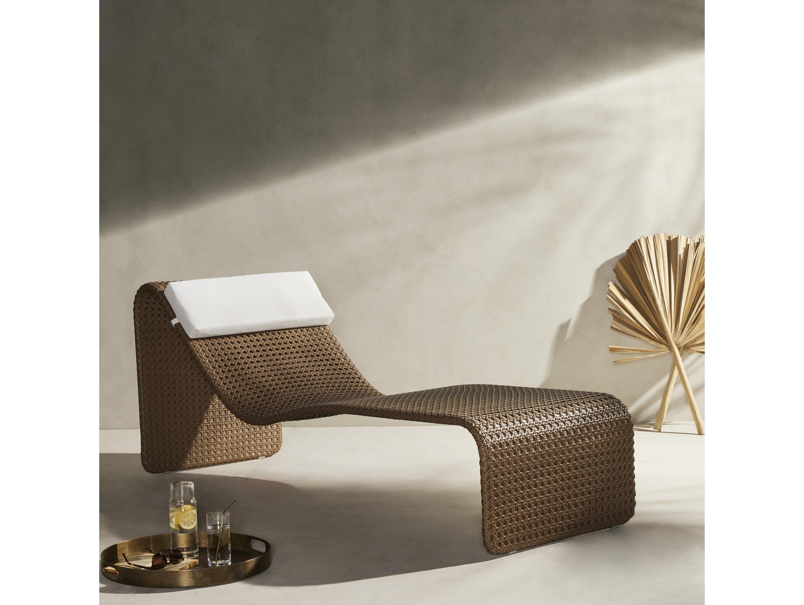 Four Hands Outdoor Grass Roots Natural Woven Chaise Lounge with Stinson White Cushion