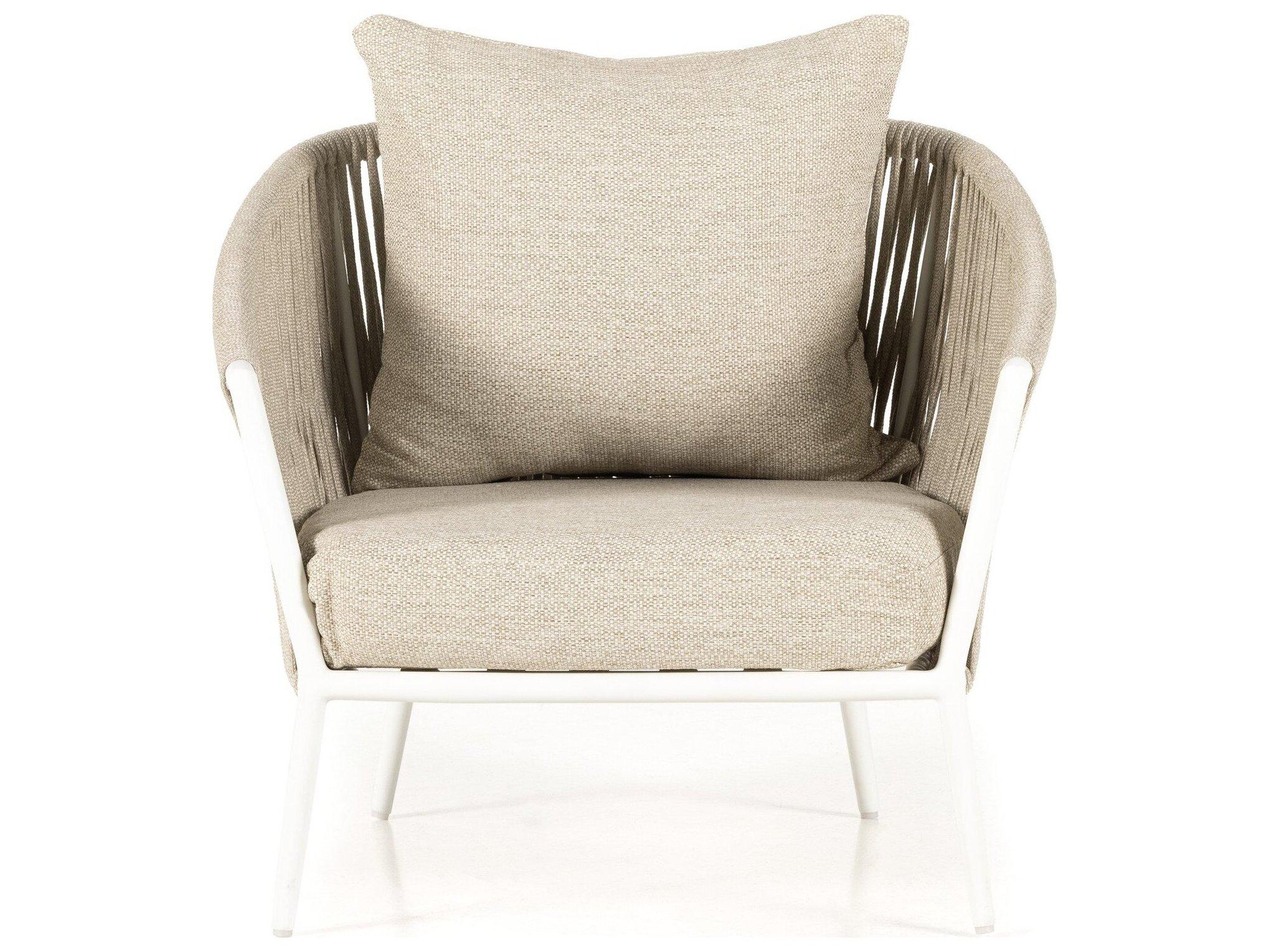 Four Hands Outdoor Solano Ivory Rope / White Aluminum Lounge Chair with Faye Sand Cushion