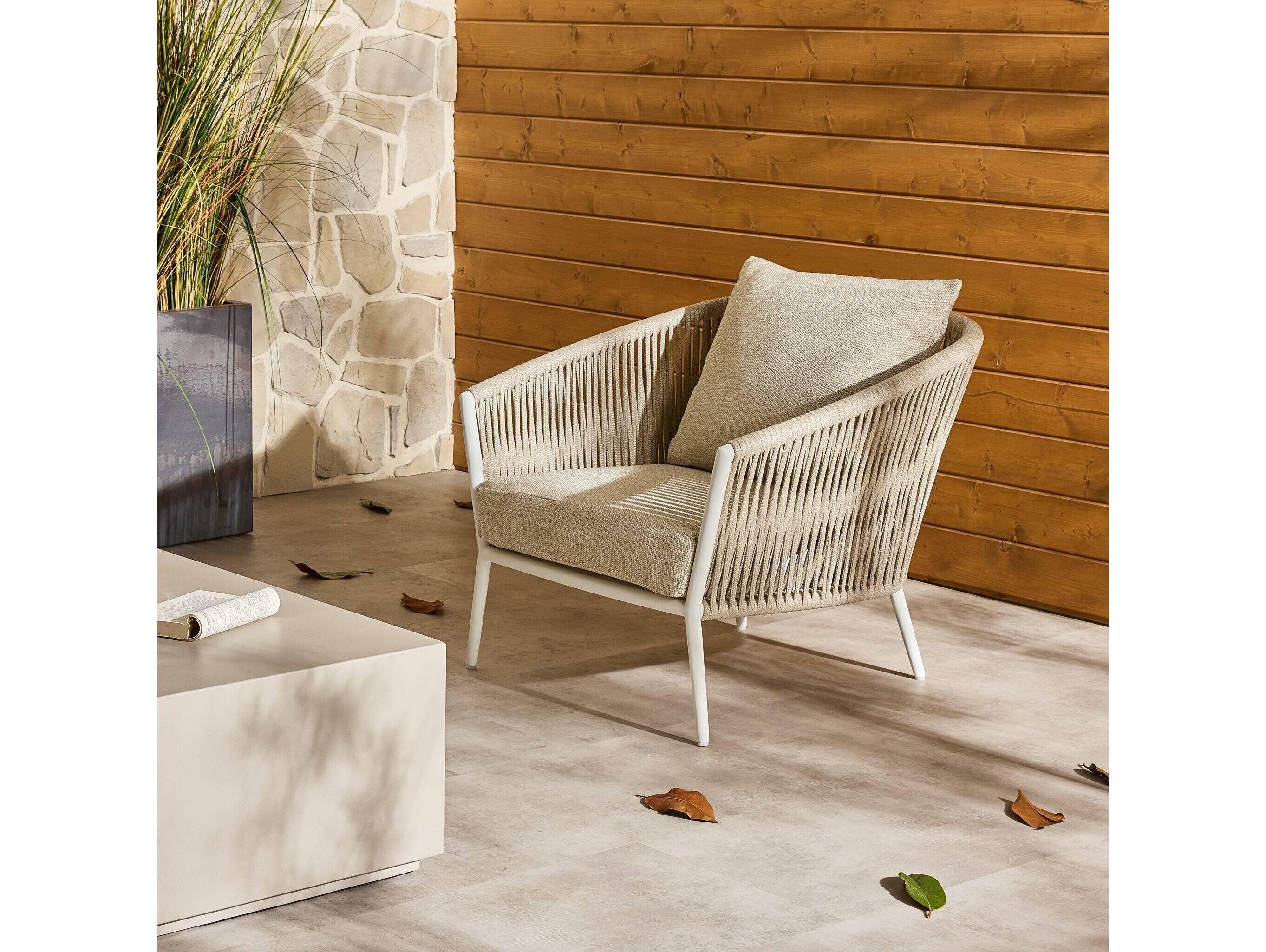 Four Hands Outdoor Solano Ivory Rope / White Aluminum Lounge Chair with Faye Sand Cushion