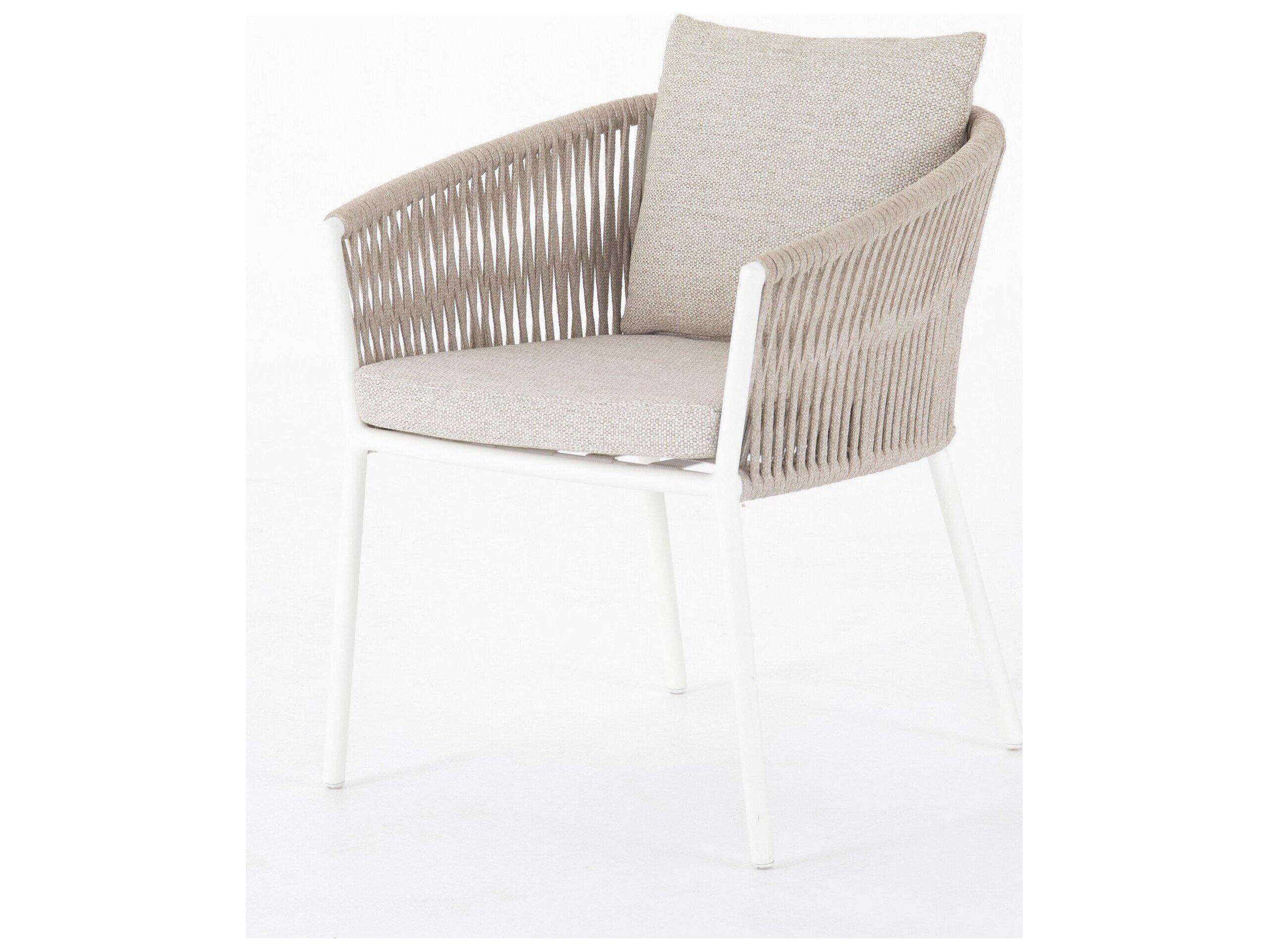 Four Hands Outdoor Solano White Aluminum Ivory Rope Resin Dining Chair with Faye Sand Cushion