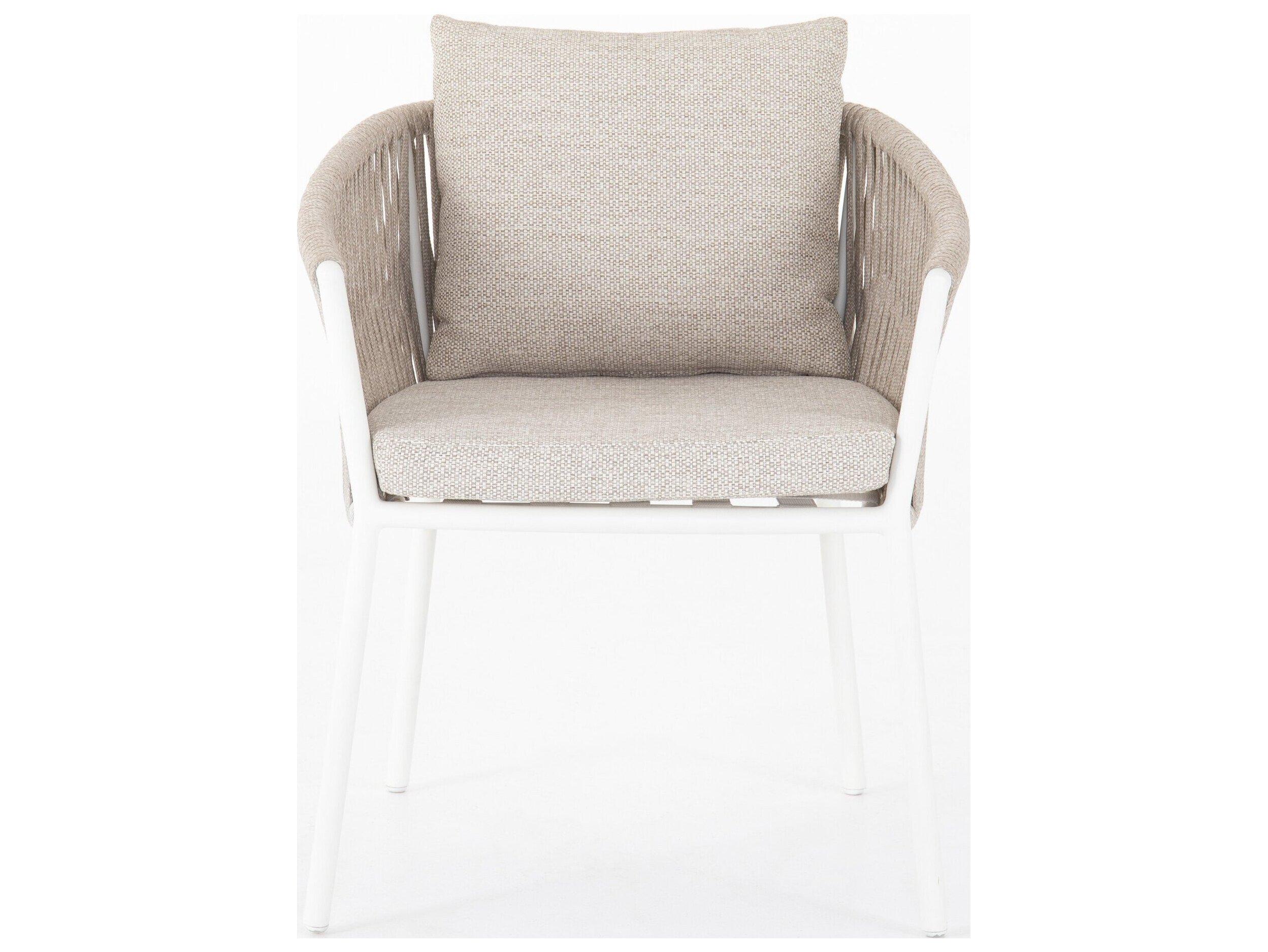 Four Hands Outdoor Solano White Aluminum Ivory Rope Resin Dining Chair with Faye Sand Cushion